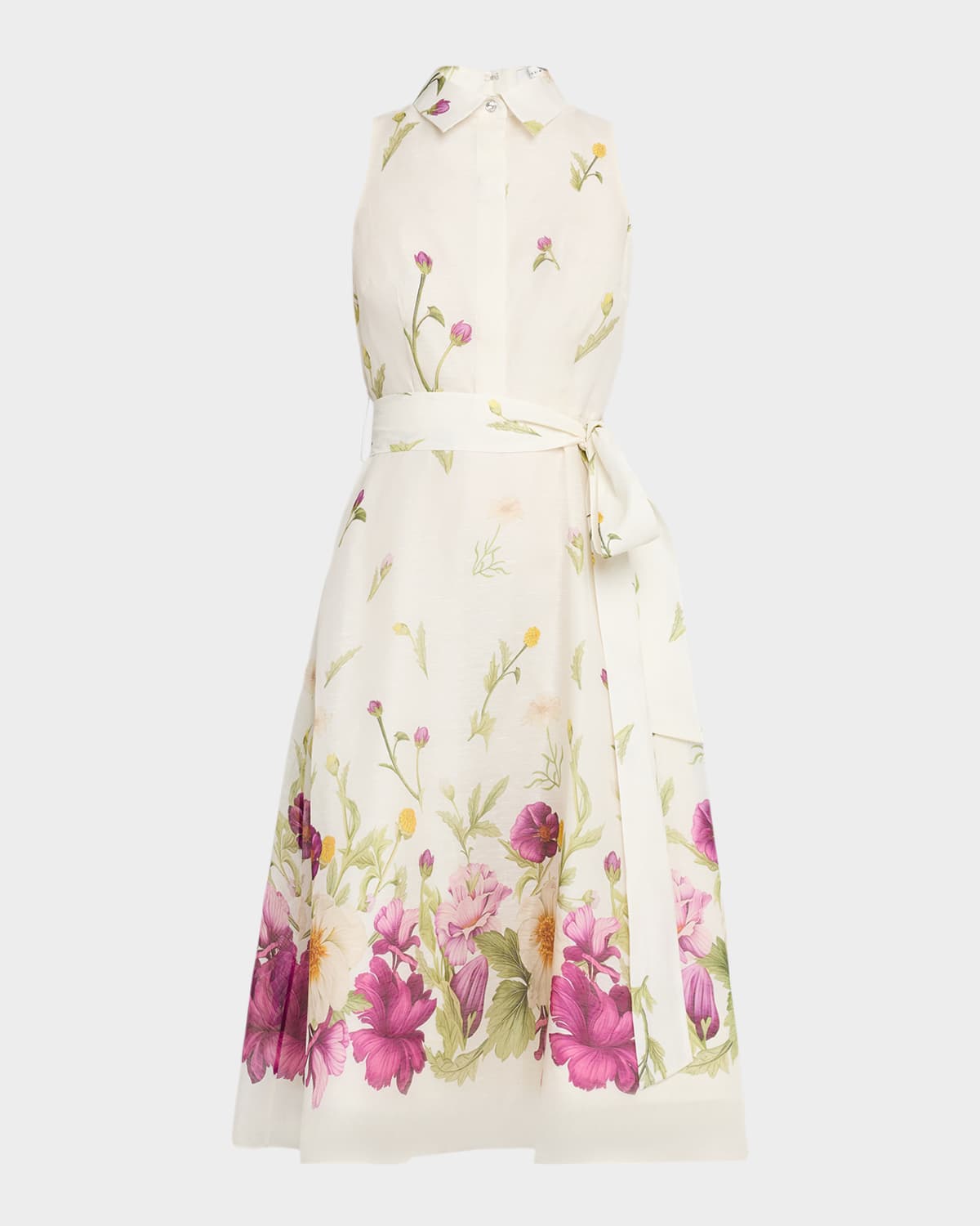 Sleeveless Floral-Print Midi Shirtdress