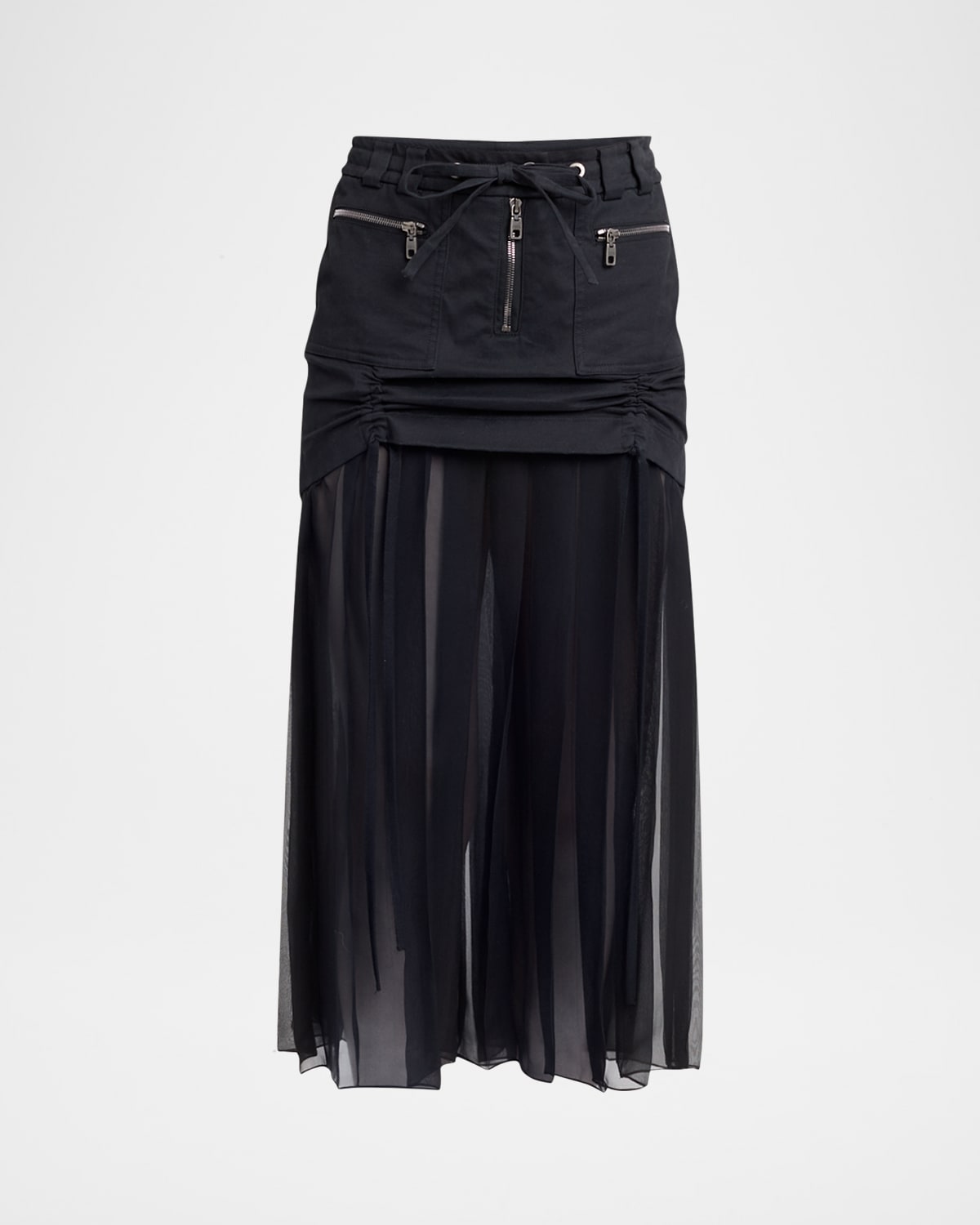 Dolce & Gabbana Twill And Pleated Chiffon Midi Skirt In Black