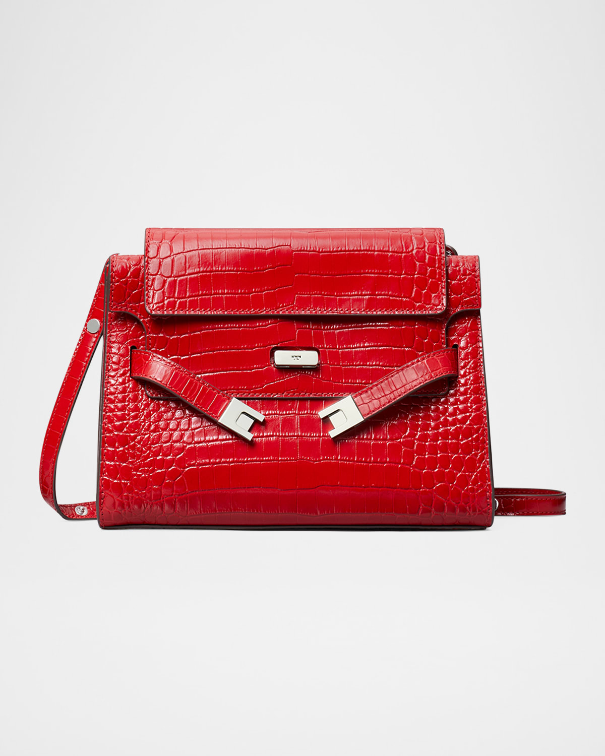 Croc-Embossed Leather Shoulder Bag