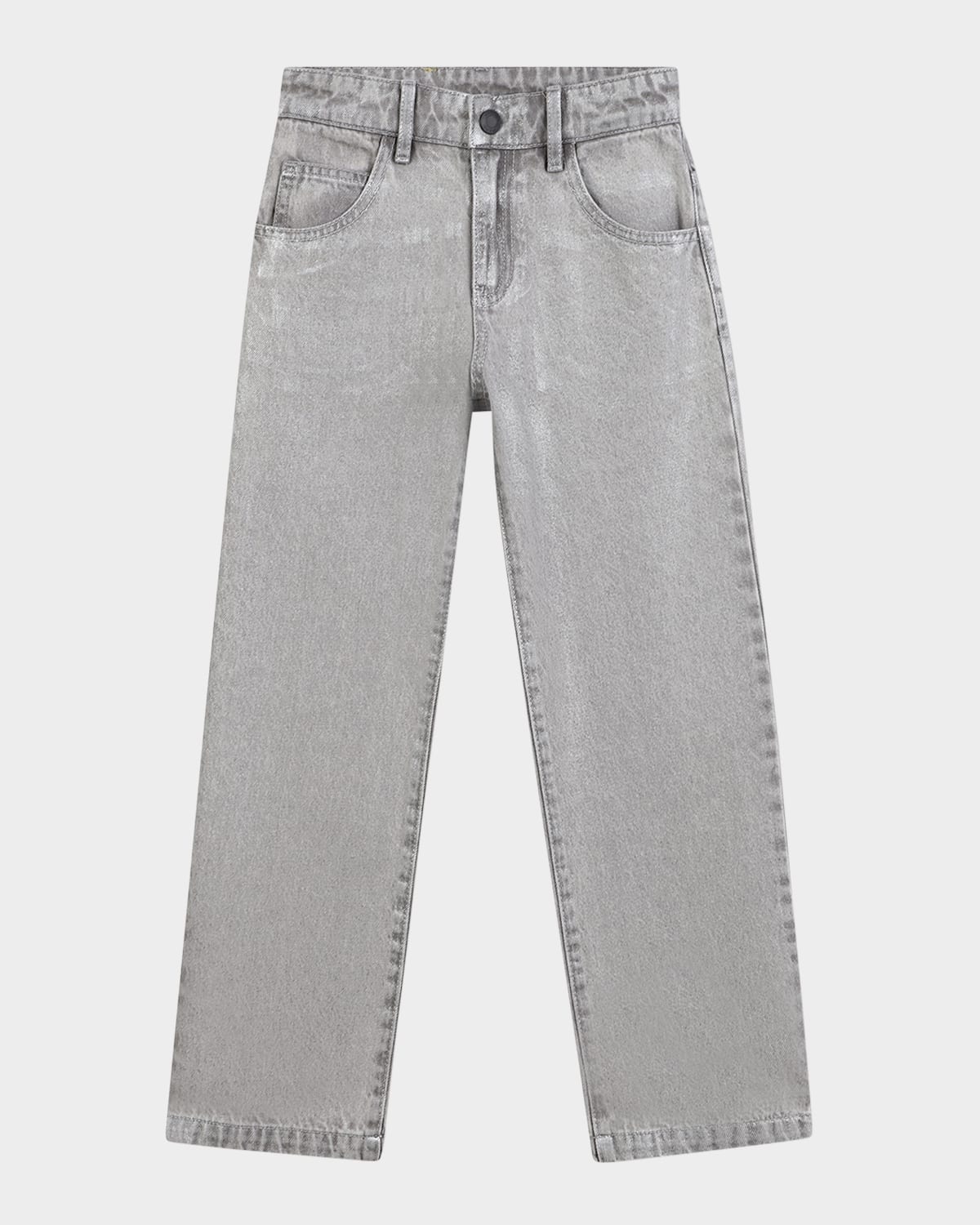 Marc Jacobs Kids' Girl's Silver Overwash Straight-leg Denim Jeans In Gray