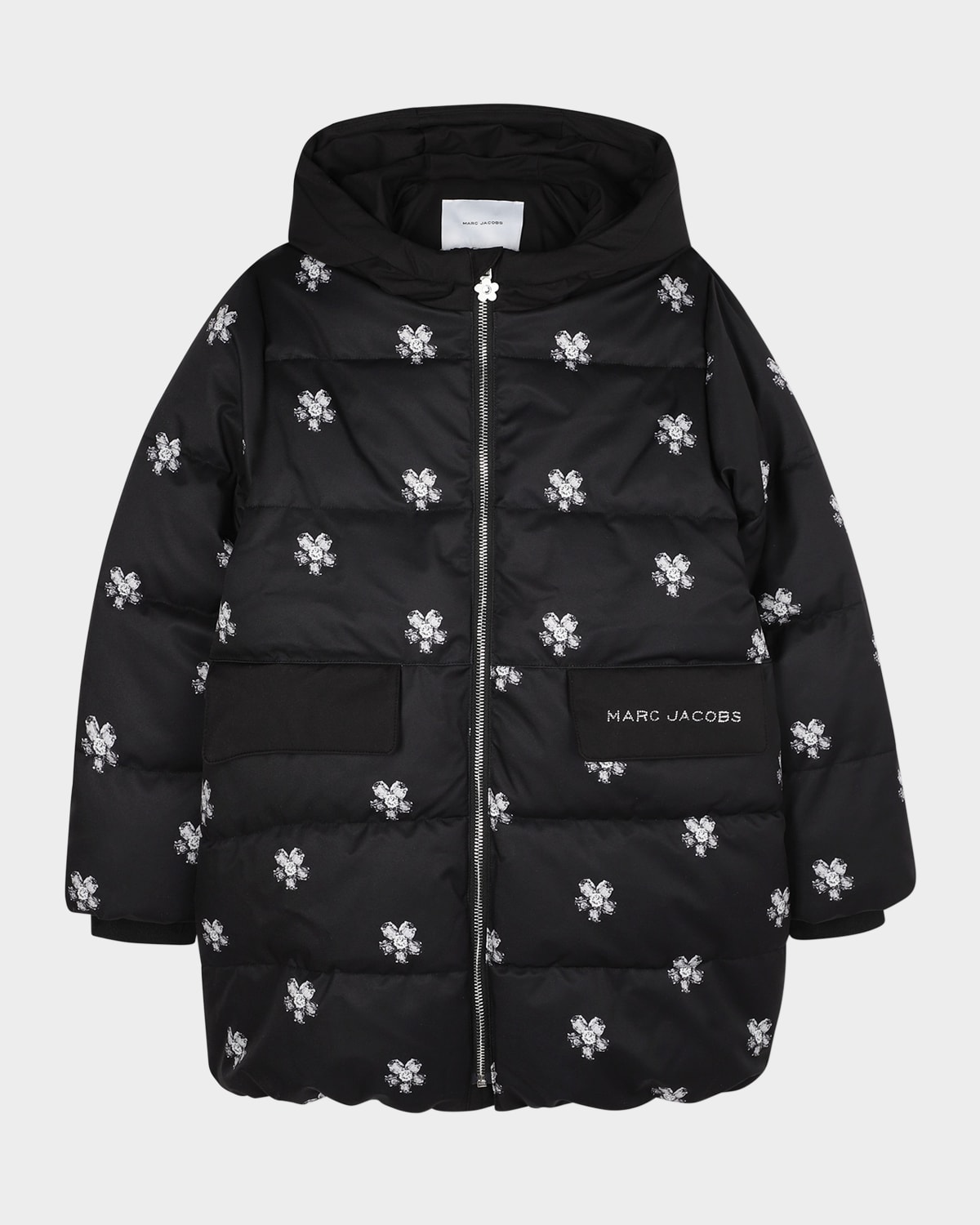 Marc Jacobs Kids' Girl's Puffer Jacket With Jewels Print In Black