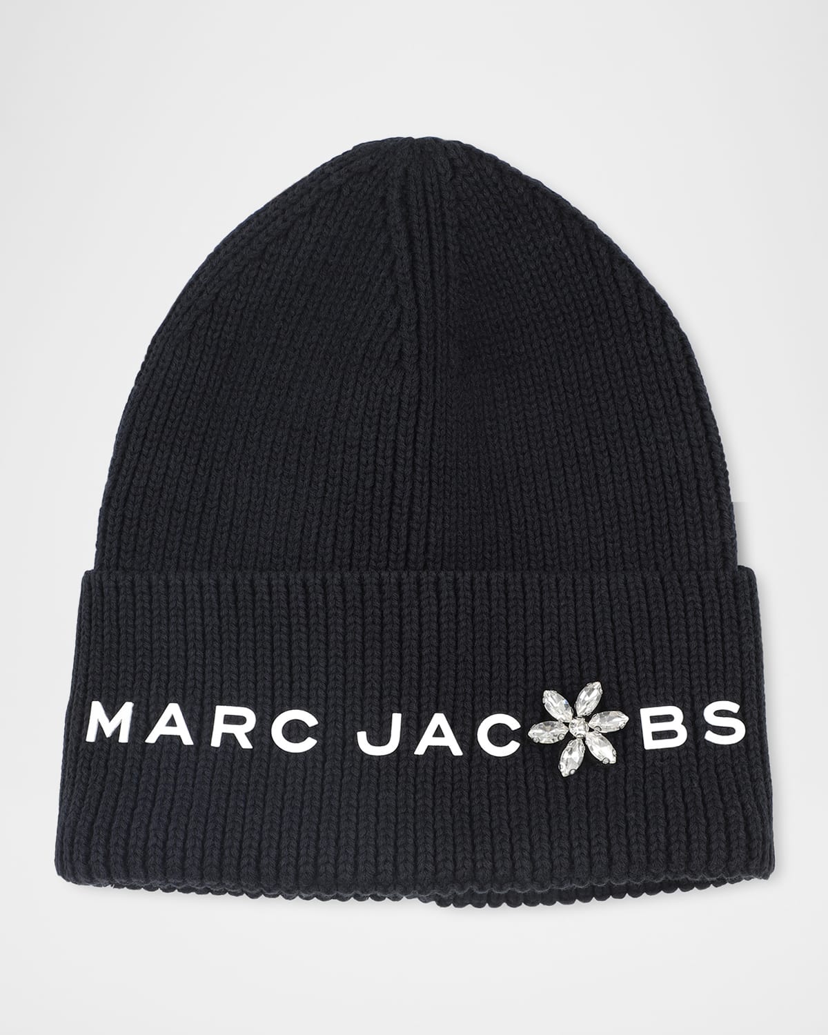 Marc Jacobs Kids' Girl's Rhinestone Logo Cotton Knit Beanie In Black