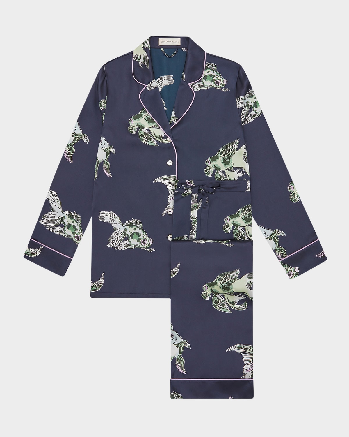 Lila Caspian Fish-Print Silk Pajama Set