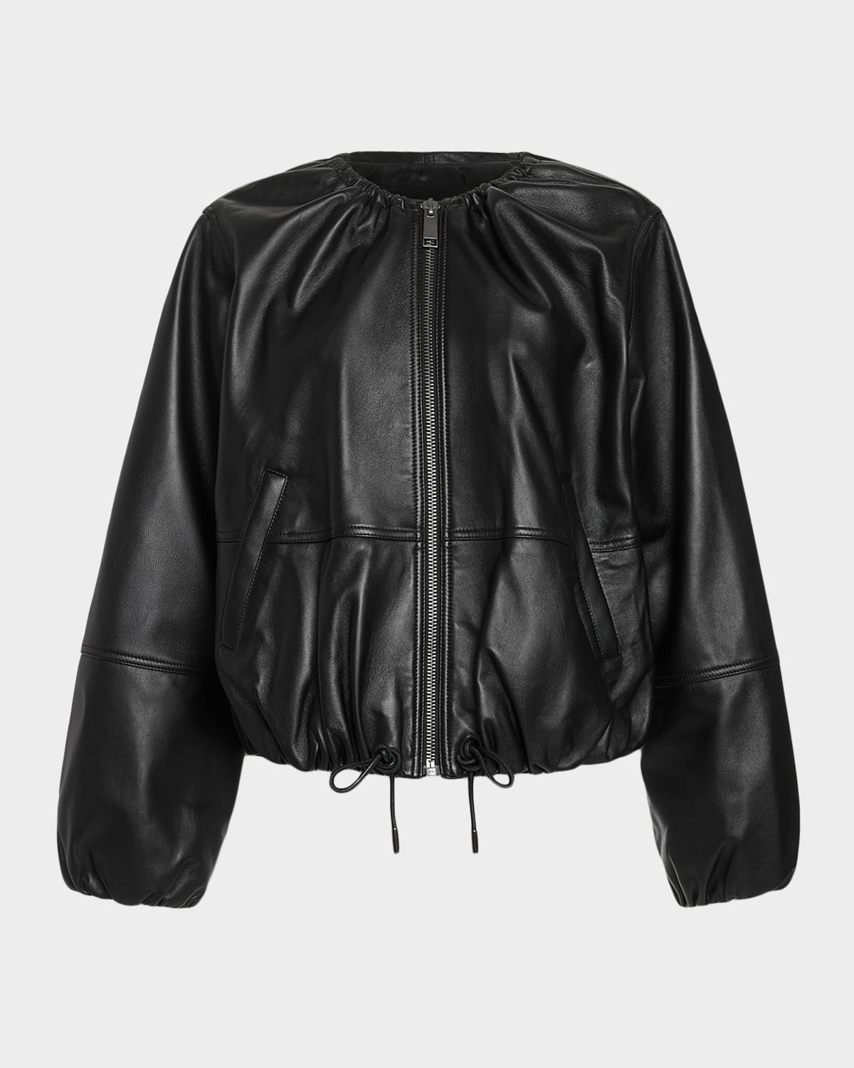 Ramy Brook Priscilla Collarless Leather Bomber Jacket In Black