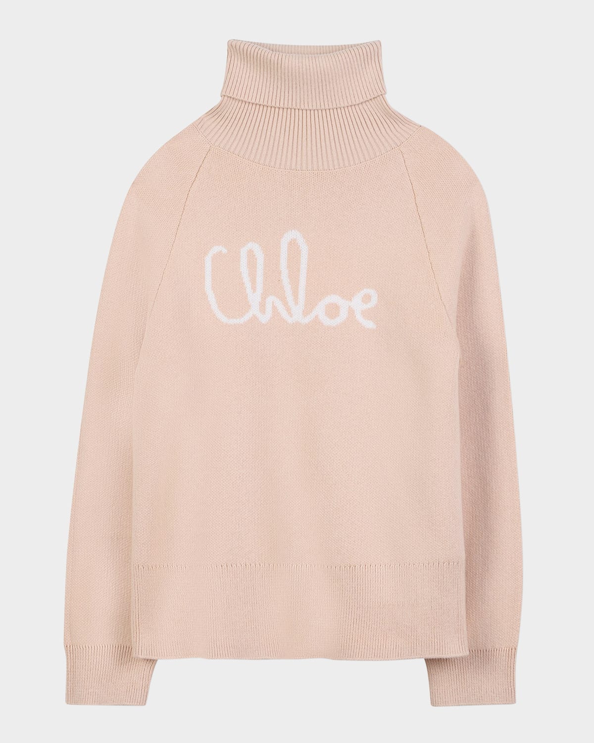 Chloé Girl's Cursive Topstitch Turtleneck Sweater In Pink