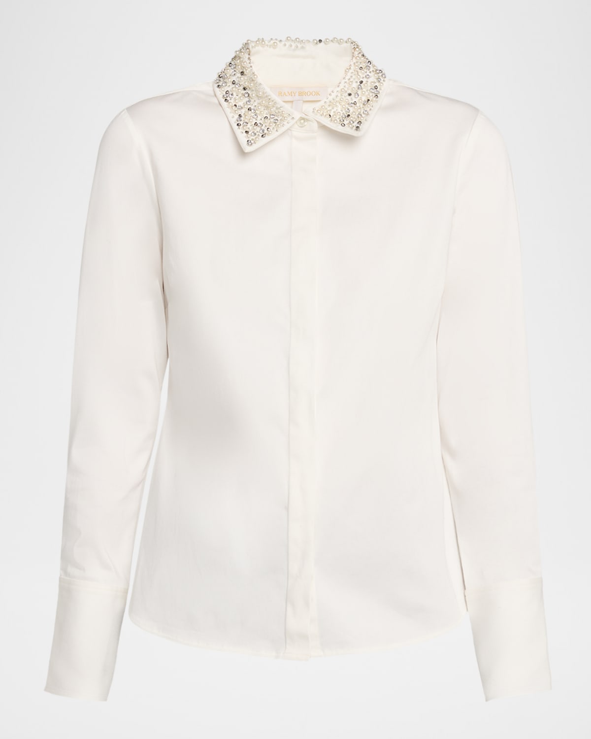 Ramy Brook Wendy Embellished-collar Button Shirt In White