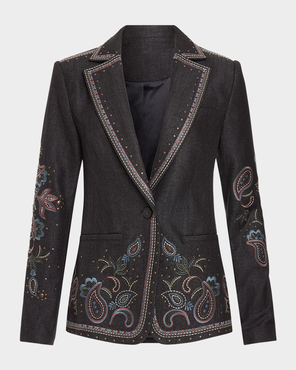 Ramy Brook Laura Embroidered Denim Blazer In Black