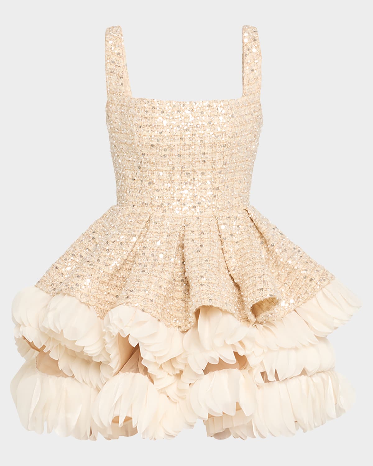 Bronx And Banco Catalina Beaded Fit-&-flare Ruffle Mini Dress In White