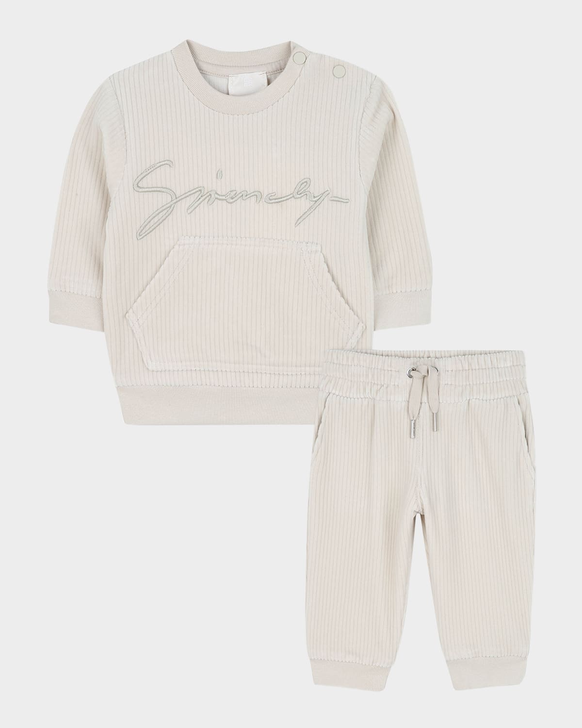 Givenchy Girl's Logo Embroidered Corduroy Track Suit In Multi