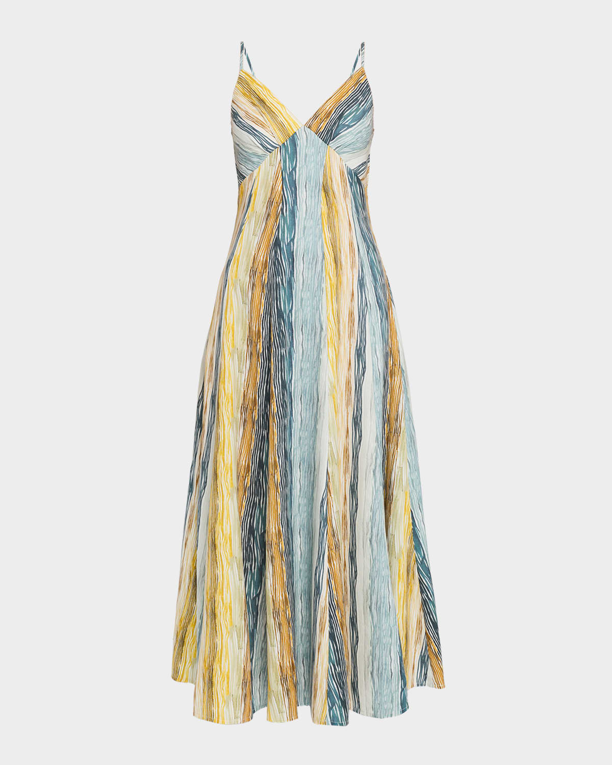 Rosie Assoulin Striped Twill Empire-Waist Midi Cami Dress