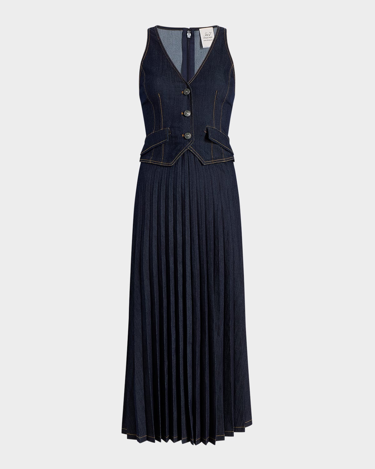 Cinq À Sept Esther Pleated Denim Midi Dress In Purple