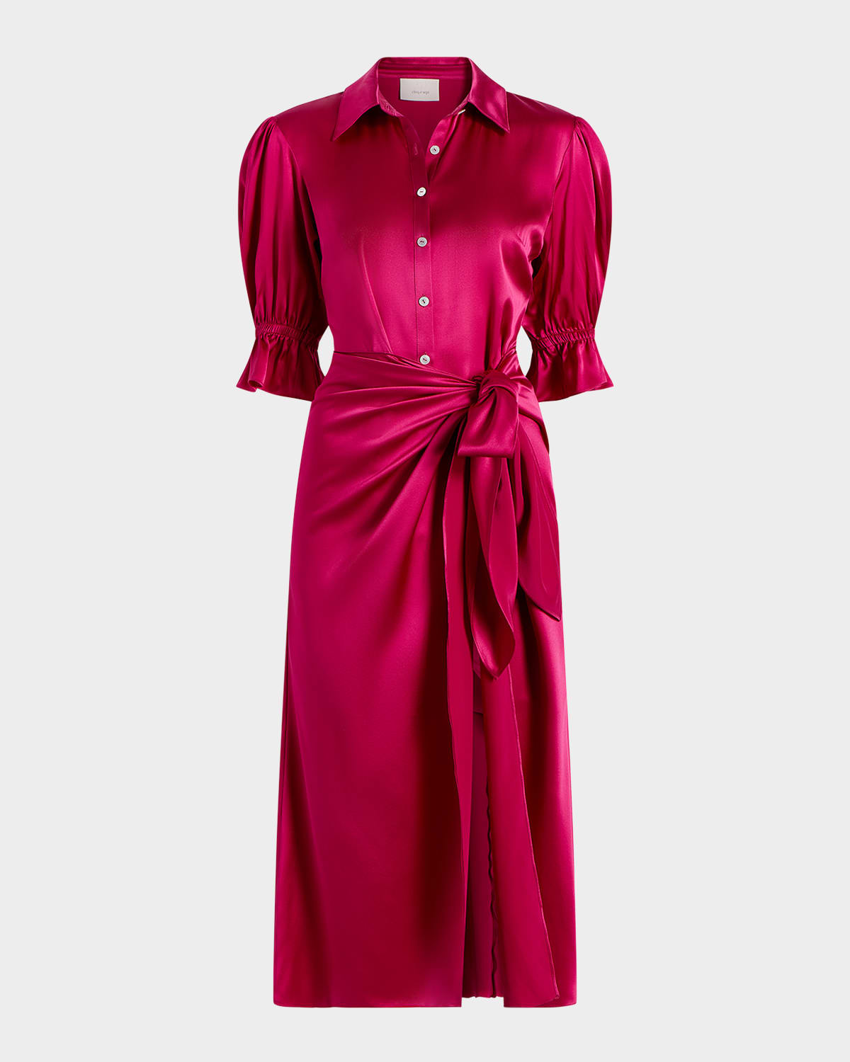 Cinq À Sept Fabbie Short-sleeve Gathered Silk Shirtdress In Pink