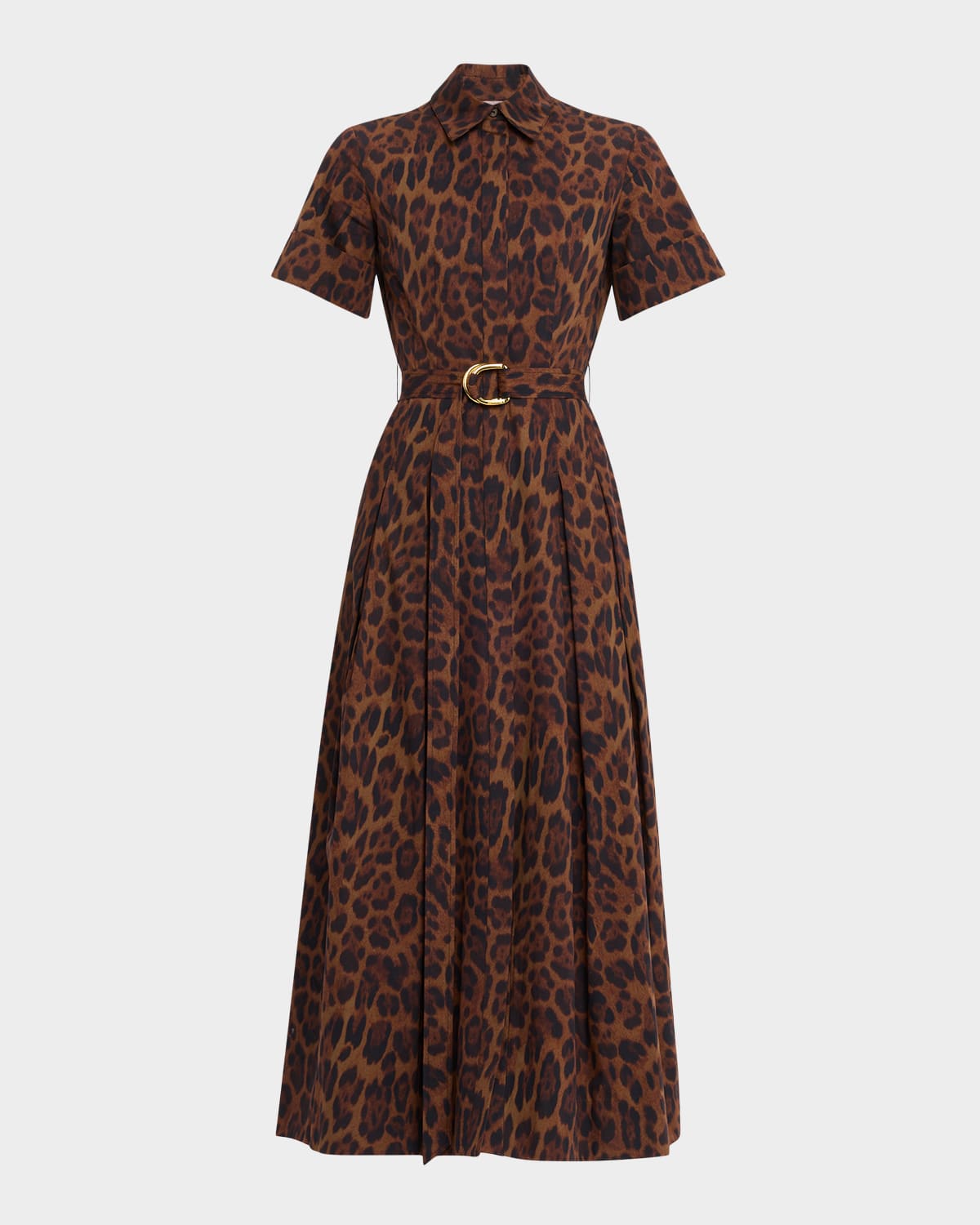 Adam Lippes Leighton Leopard-print Belted Midi Shirtdress In Brown