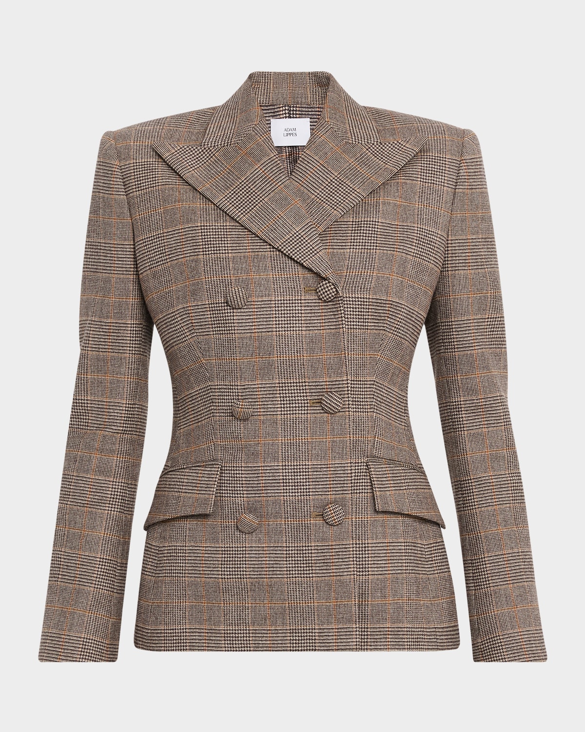 Adam Lippes Malone Check Double-breasted Jacket In Brown