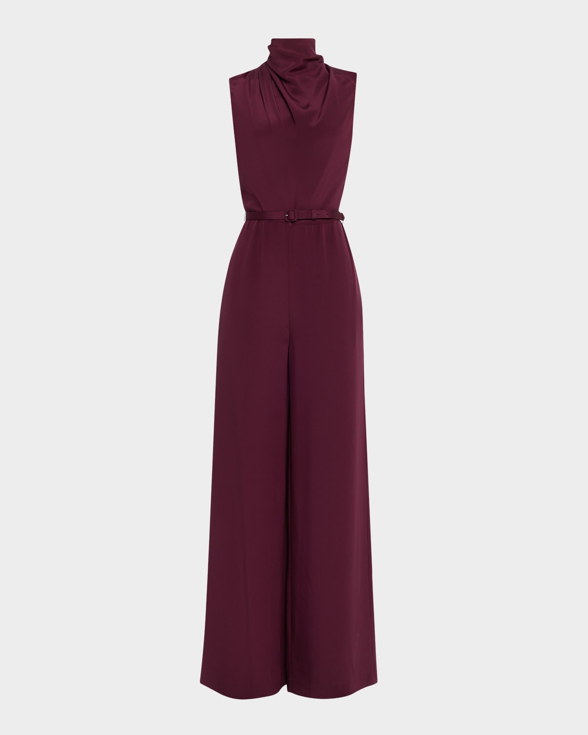 Adam Lippes Parigi Sleeveless Silk Crepe Wide-leg Jumpsuit With Belt In Burgundy