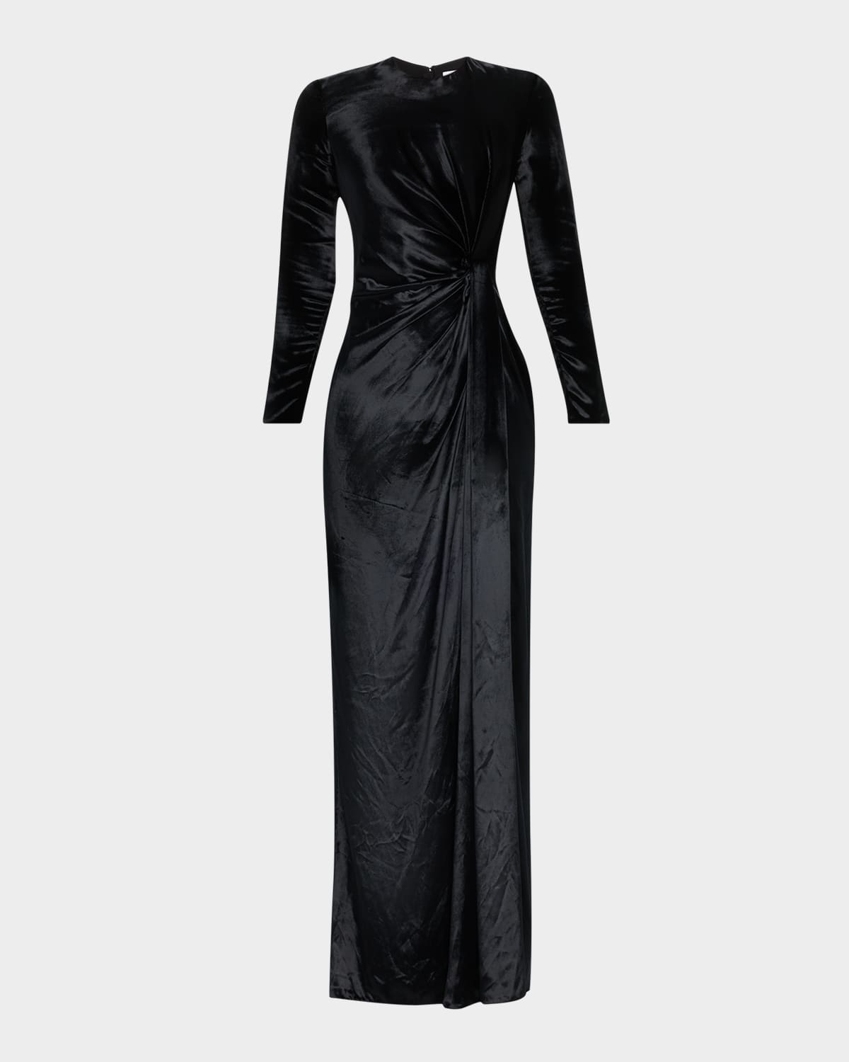 Adam Lippes Salome Ruched Velvet Slit Gown In Black