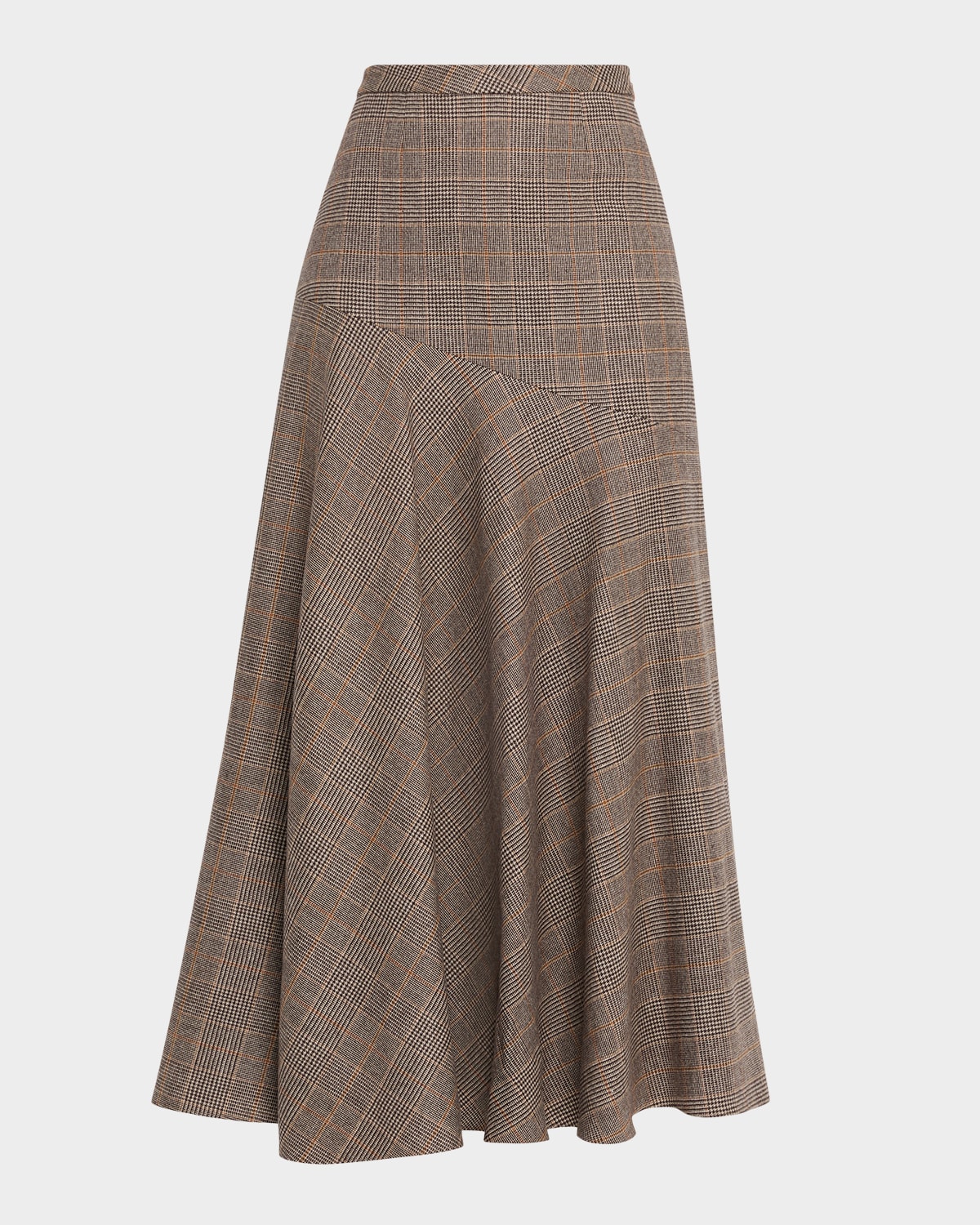 Adam Lippes Tess Check Fit-&-flare Midi Skirt In Brown