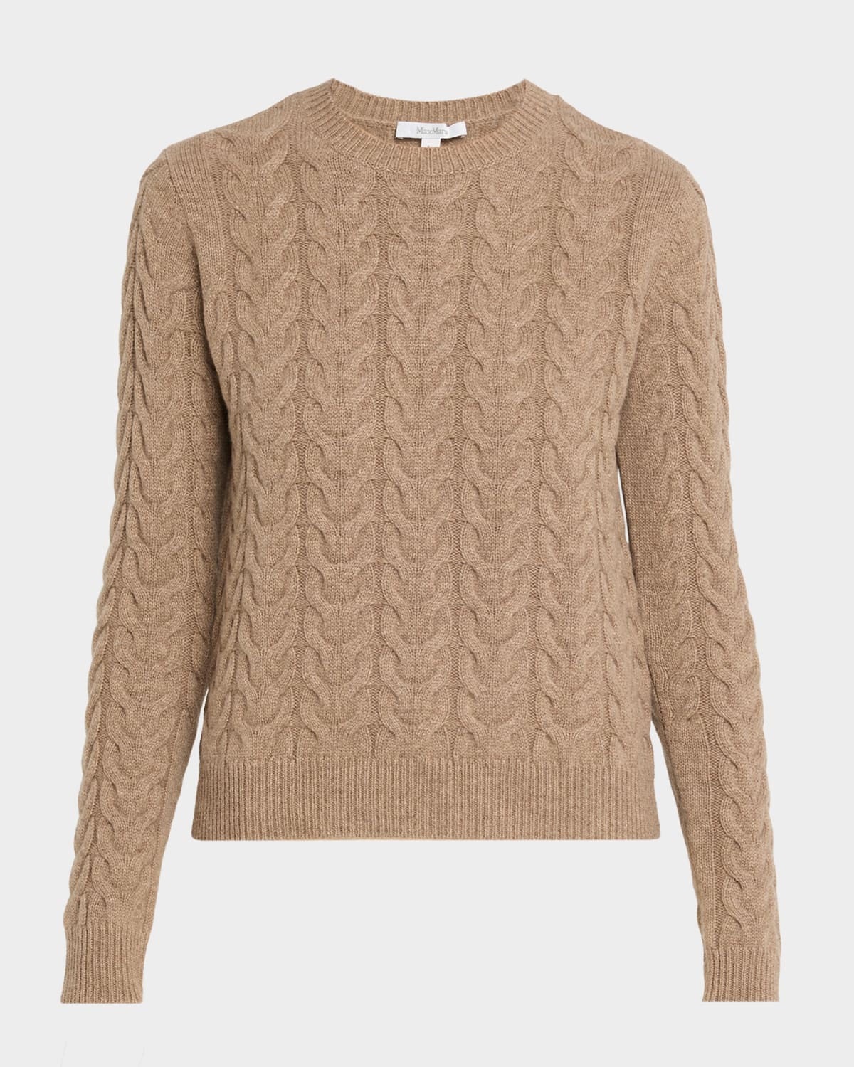 Max Mara Crewneck Cashmere Fisherman Sweater In Brown