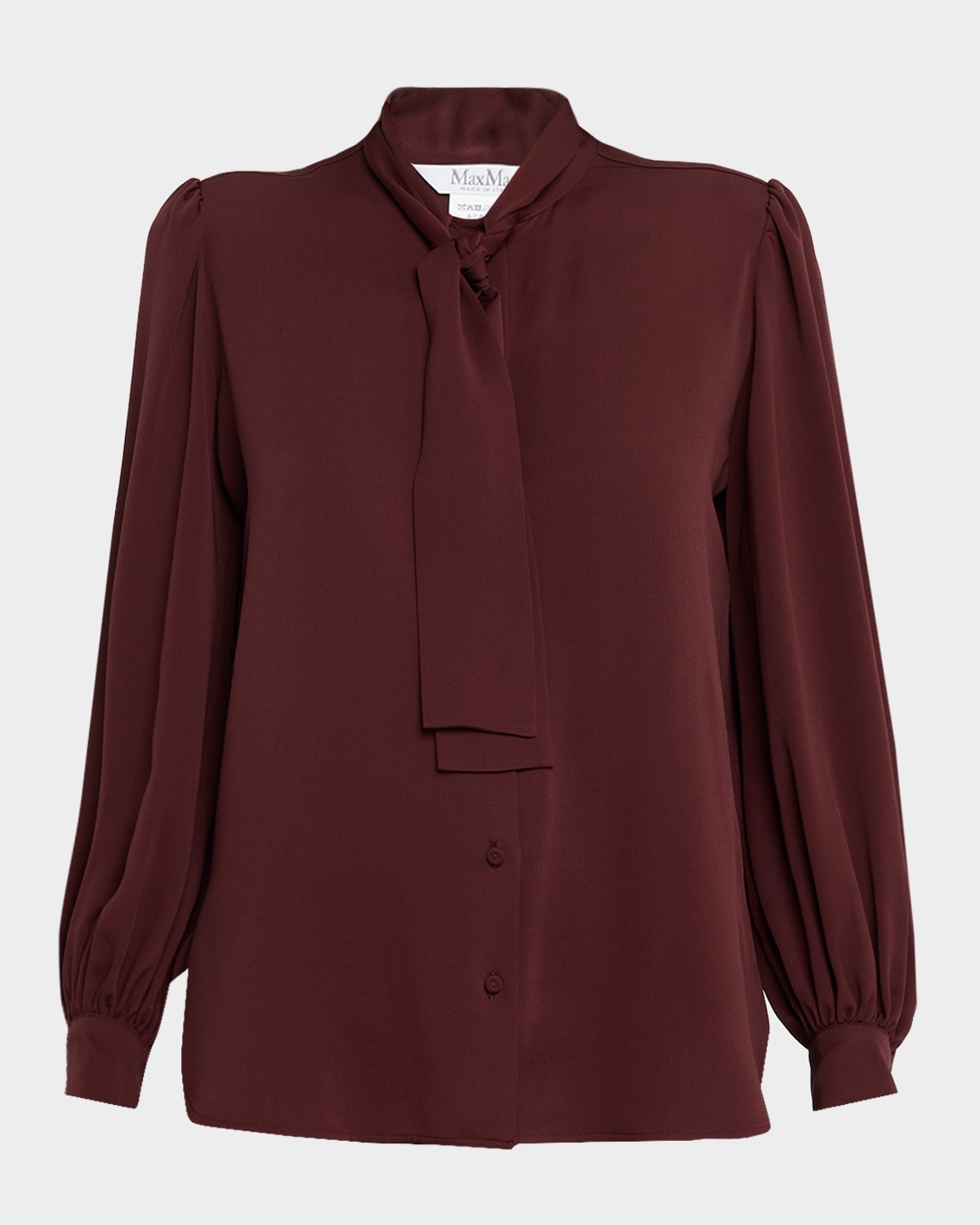 Max Mara Melania Neck-tie Silk Blouse In Brown