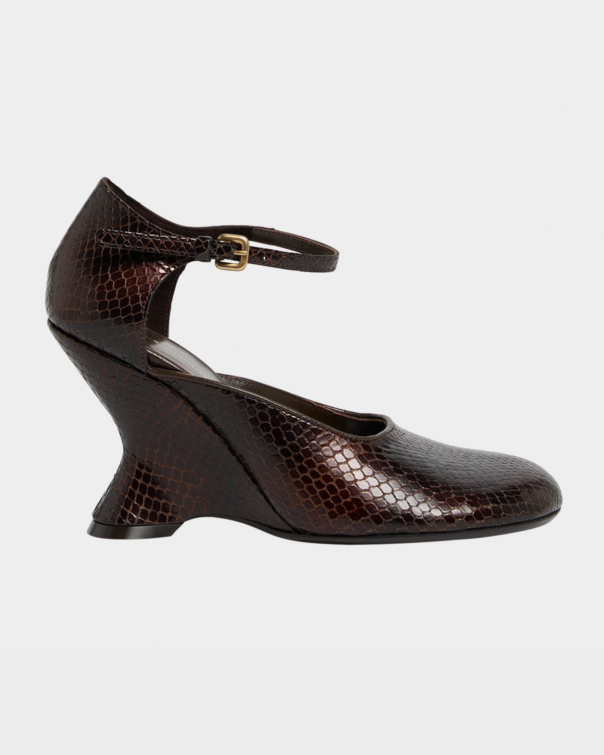 Dries Van Noten Python Stamped Leather Wedge Pumps In Brown