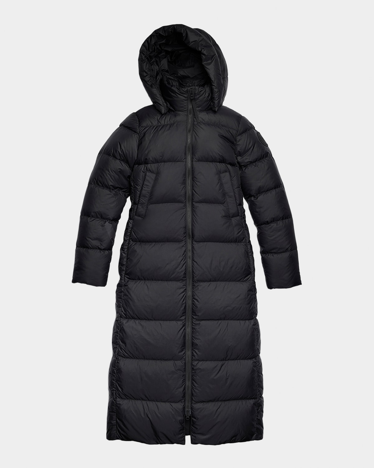 Canada Goose Mystique Long Down Puffer Jacket With Removable Hood In Black