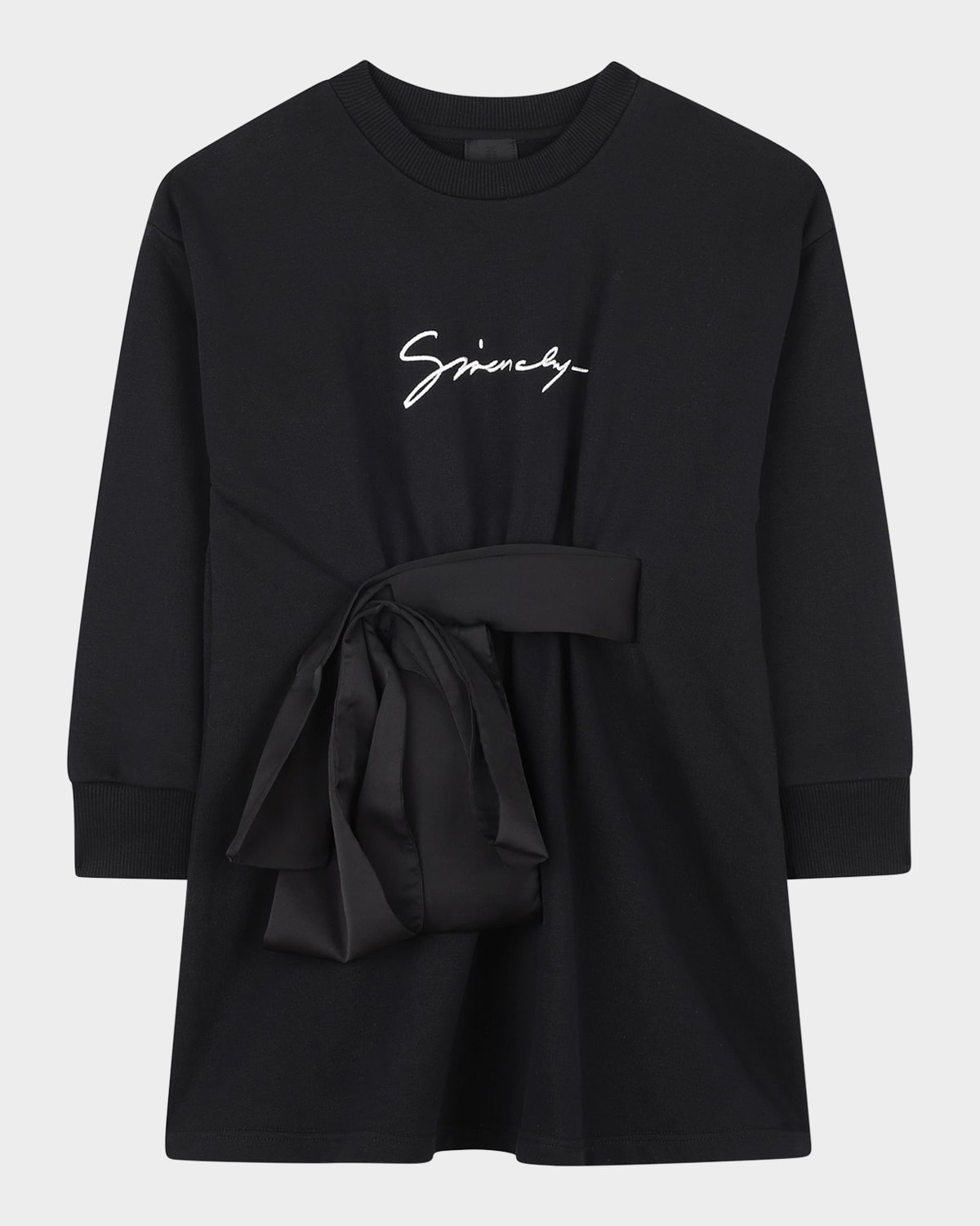 Givenchy Girl's Logo Embroidered Fleece Dress With Satin Bow In Black
