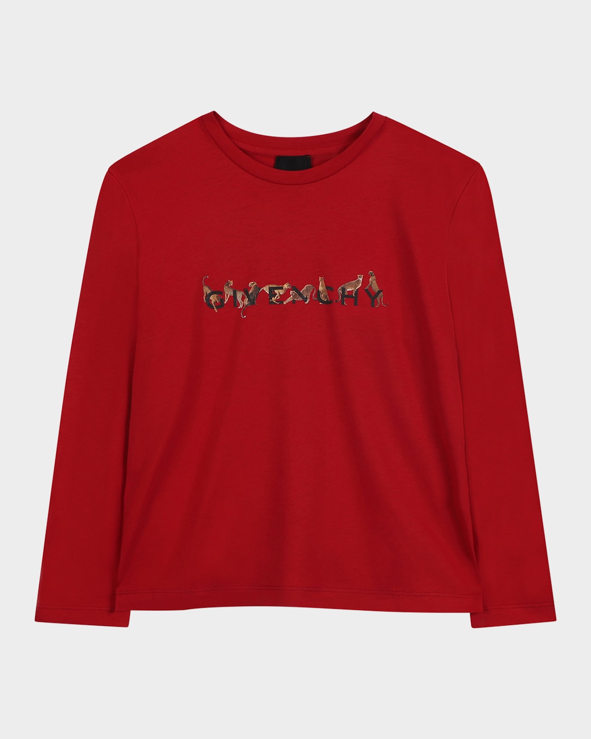 Givenchy Girl's Long-sleeve Cheetah Logo T-shirt In Red
