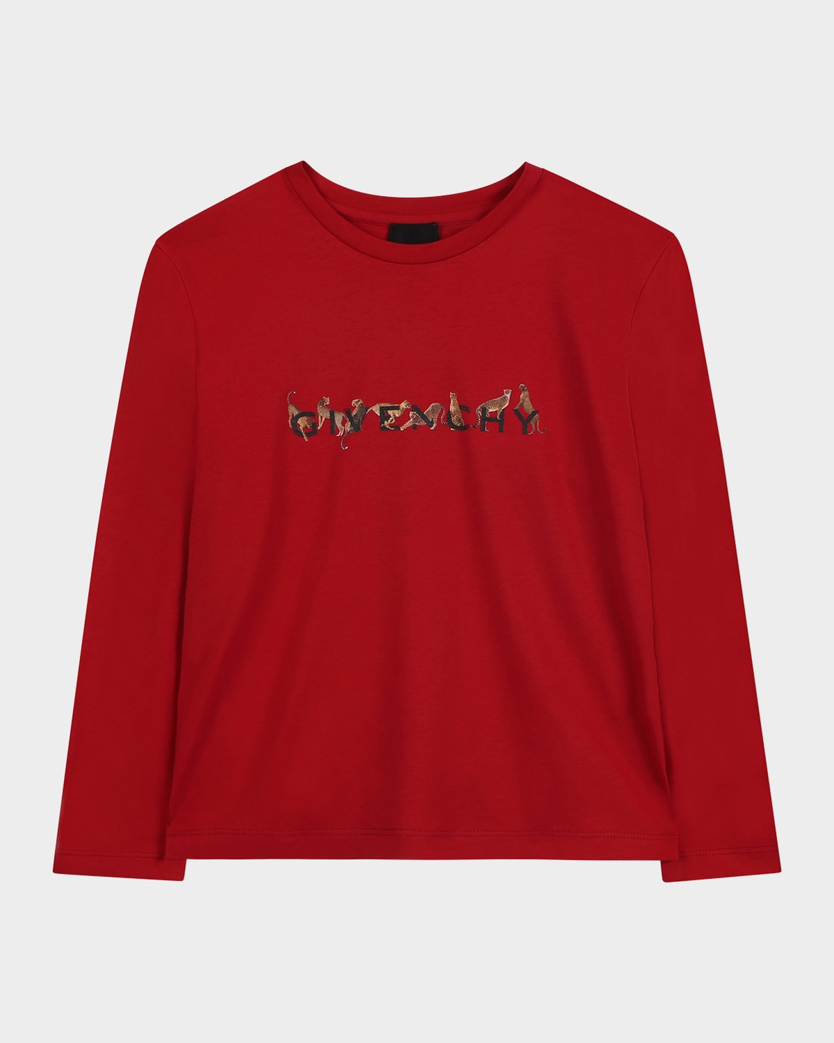 Givenchy Girl's Long-sleeve Cheetah Logo T-shirt In Red