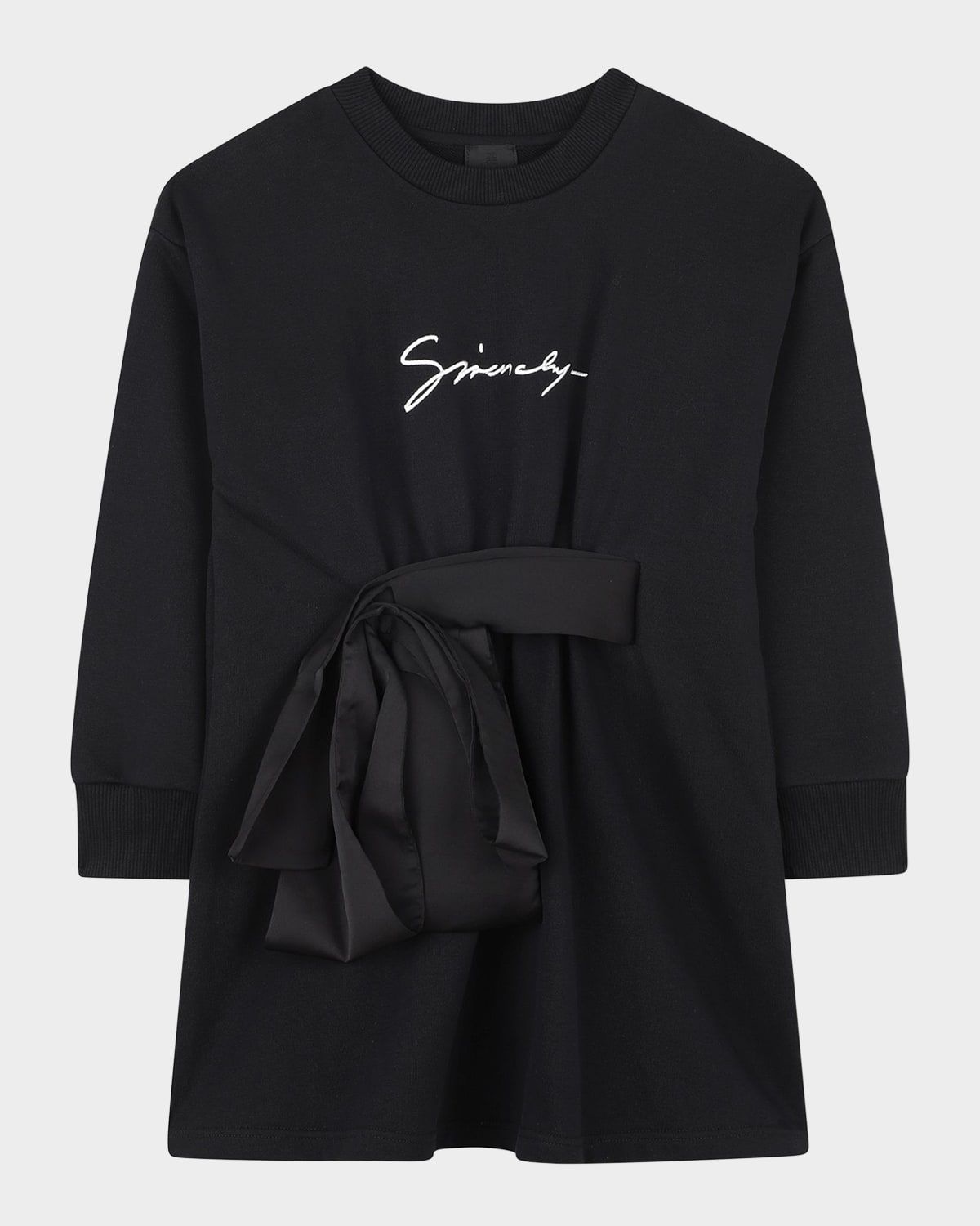 Givenchy Girl's Logo Embroidered Fleece Dress With Satin Bow In Black