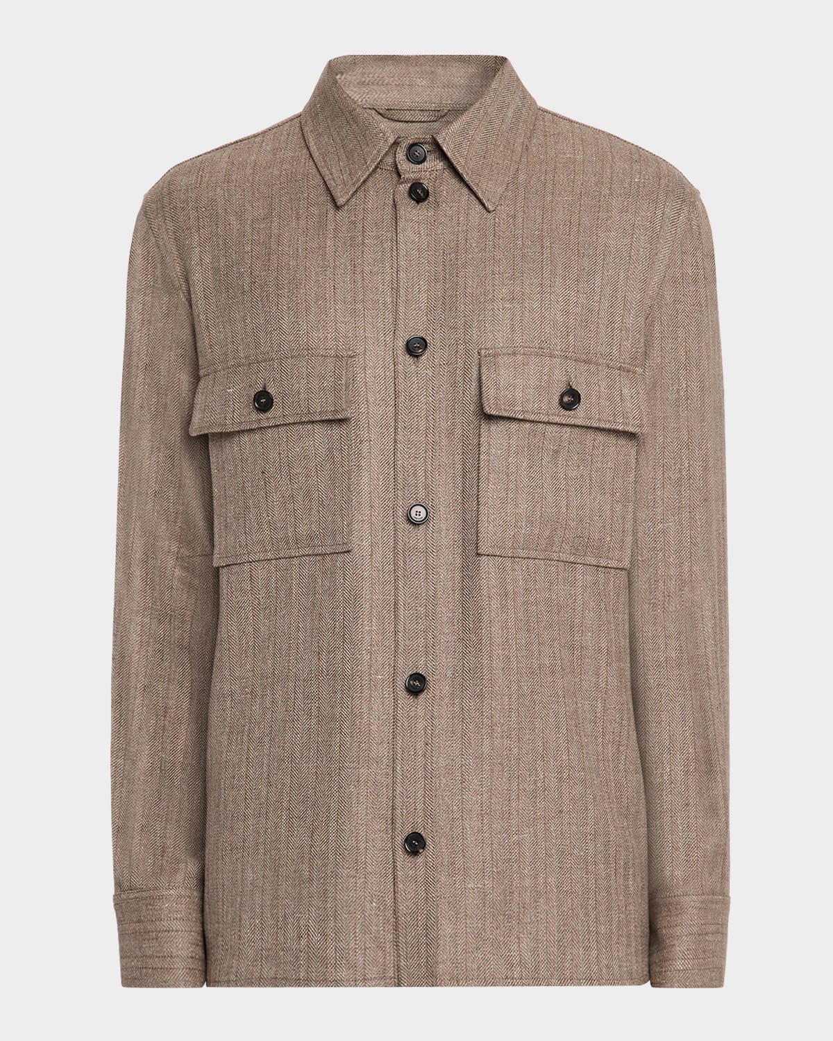 Loro Piana Men's Jim Wool And Linen Herringbone Overshirt