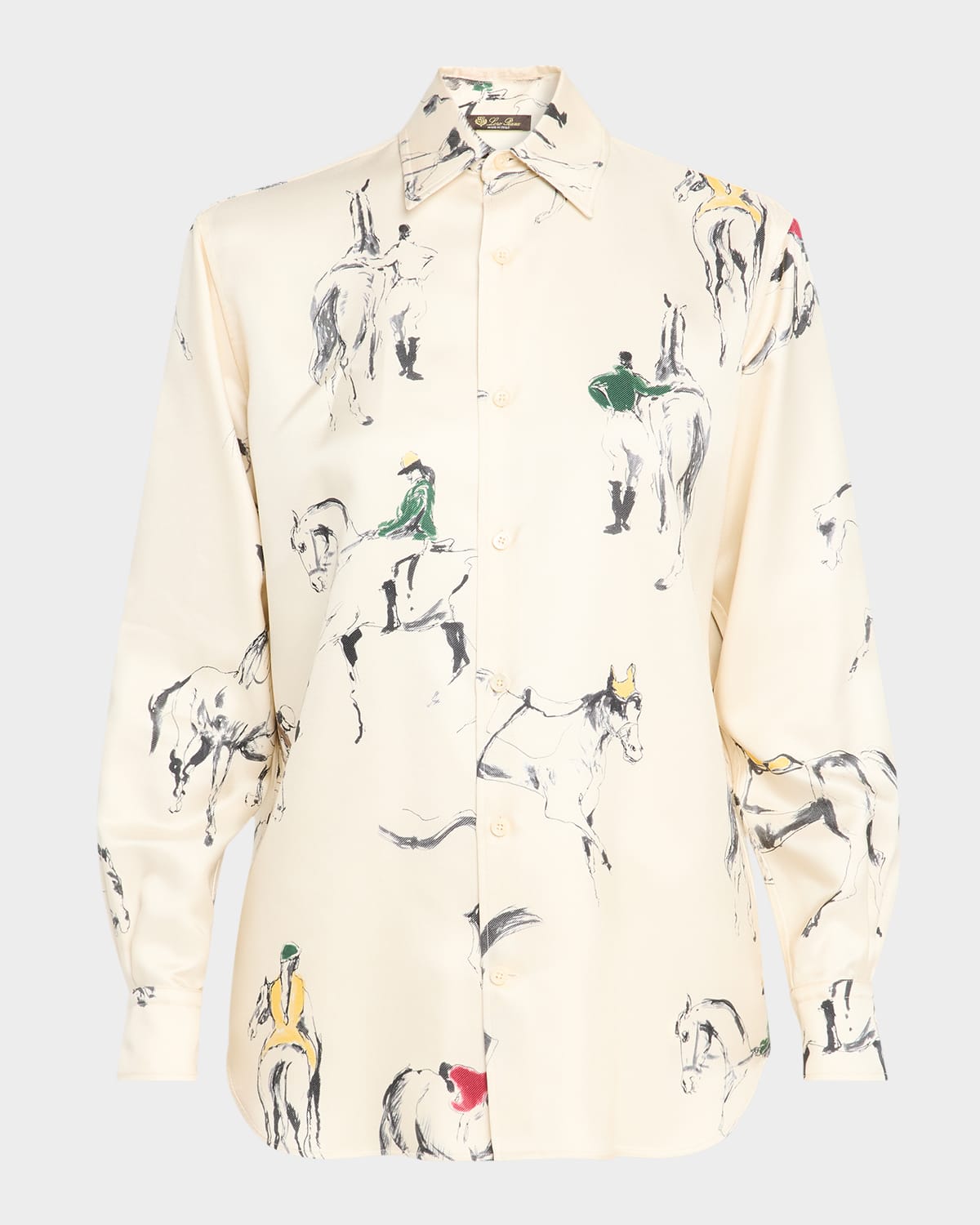Loro Piana Thea Horse Print Button-down Blouse In Neutral