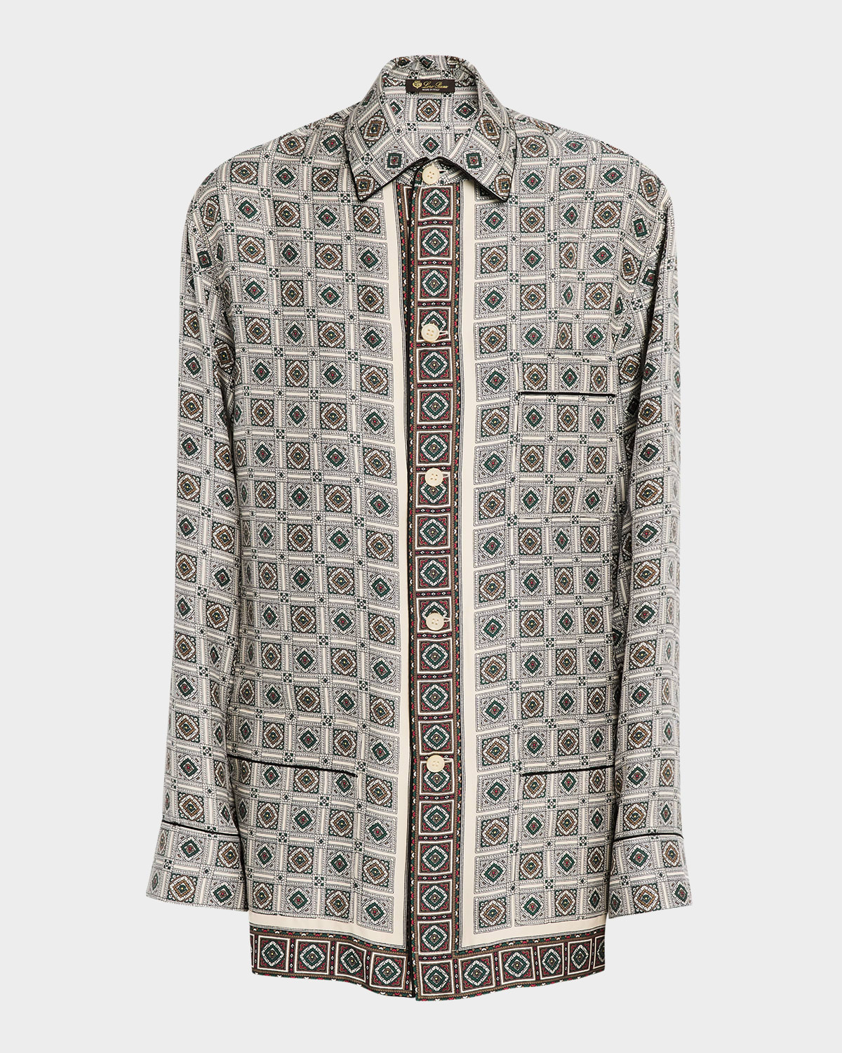 Loro Piana Lian Floral Tile-print Silk Shirt In Multi