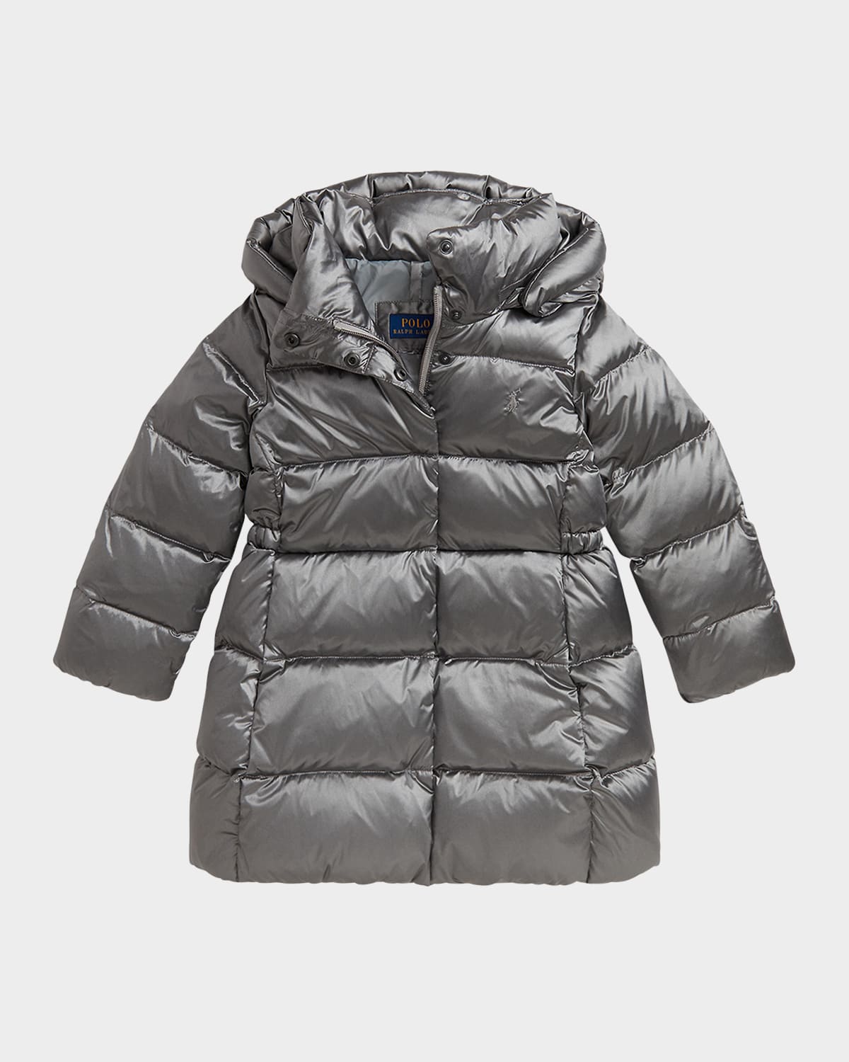 Ralph Lauren Girl's Celia Metallic Nylon Puffer Down Jacket In Gray