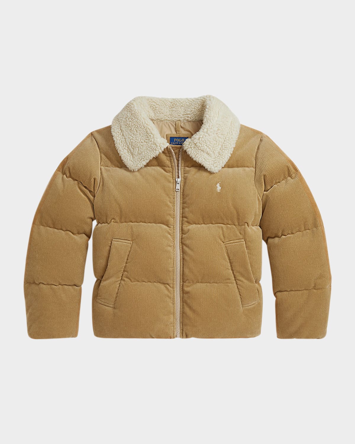 Ralph Lauren Girl's Cotton Corduroy Down Puffer Coat In Brown