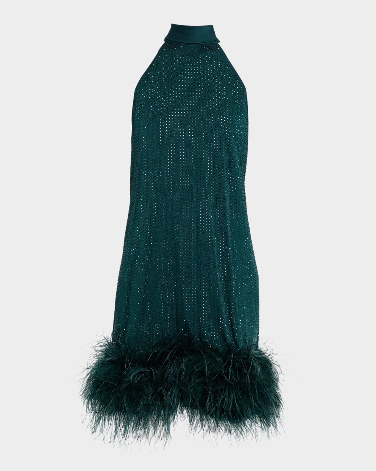 Ungaro Seraphina Feather-hem Rhinestone Mini Dress In Green