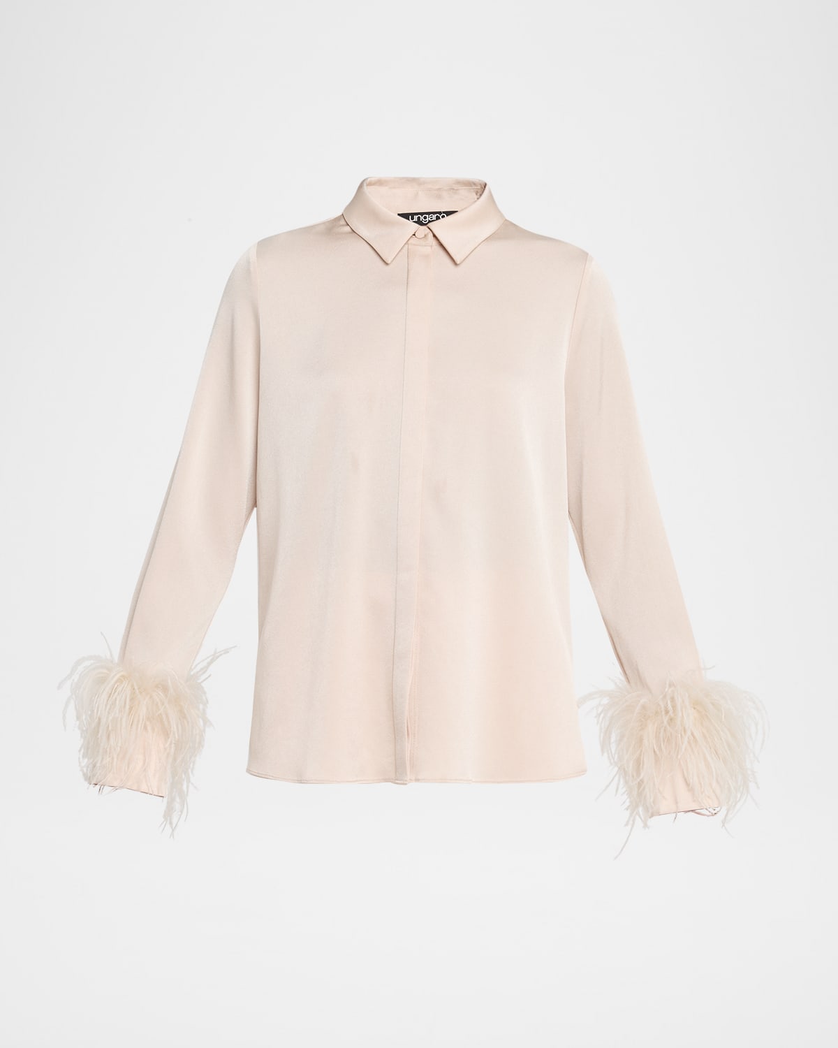 Ungaro Kids' Luna Feather-cuff Satin Blouse In Pink