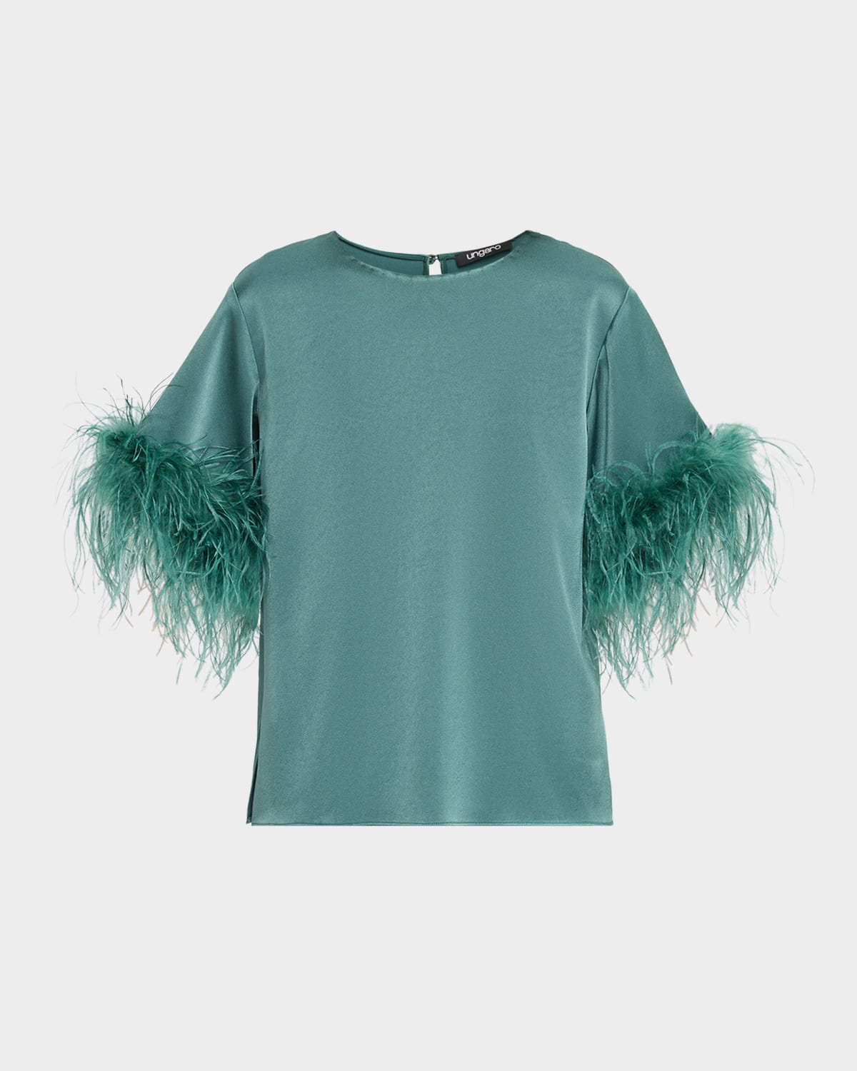 Ungaro Aria Feather-cuff Satin Blouse In Green