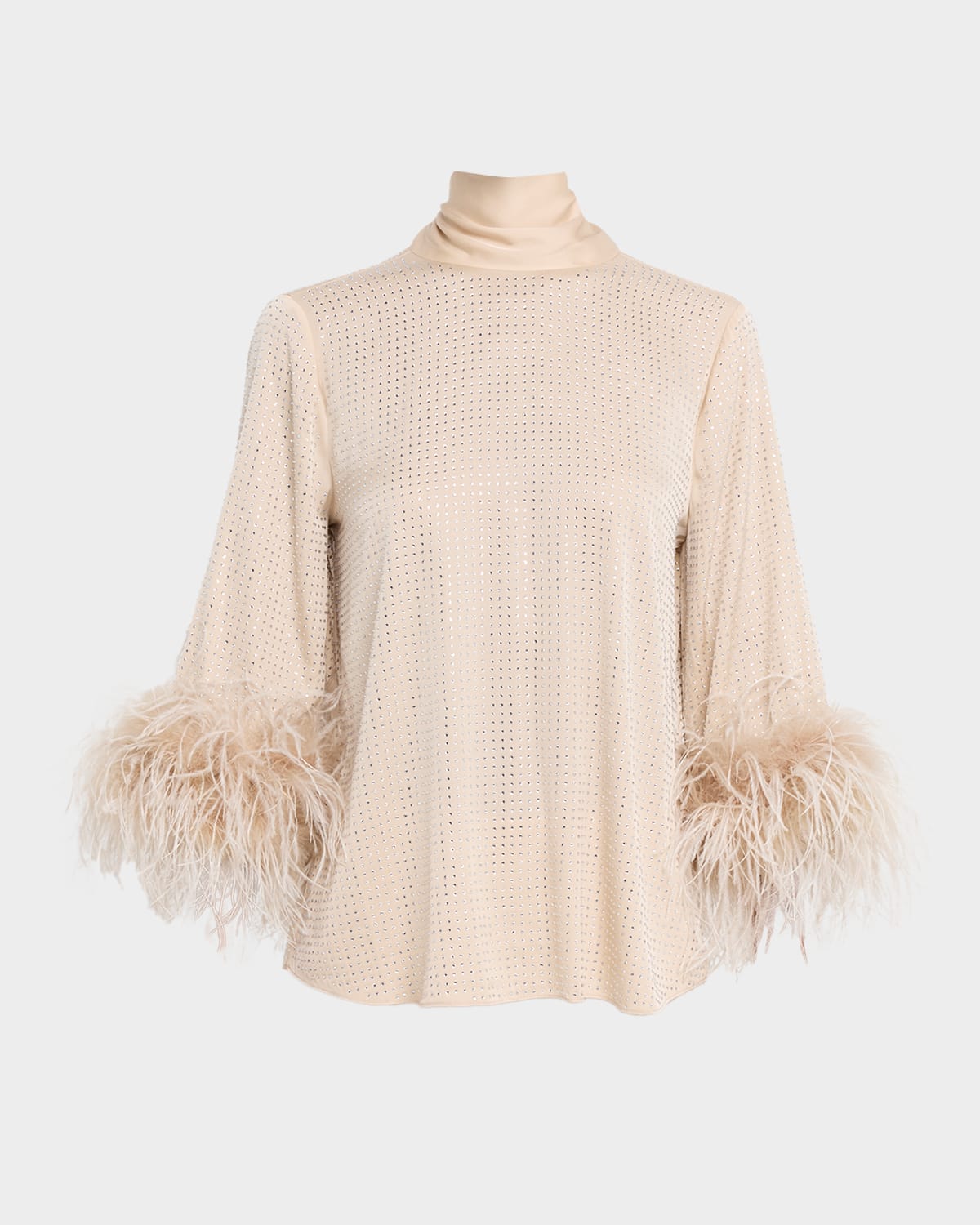 Ungaro Claire Strass Feather-cuff Turtleneck Blouse In Pink