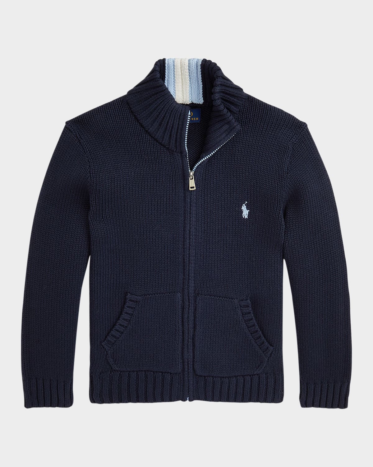 Ralph Lauren Boy's Combed Cotton Chunky-knit Sweater In Blue