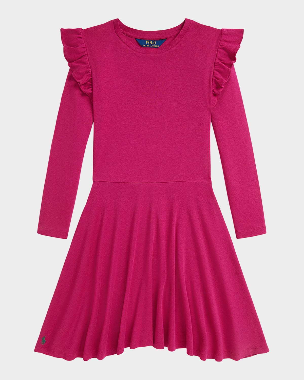 Ralph Lauren Kids' Girl's Ruffled Rib-knit Long-sleeve Dress In Pink