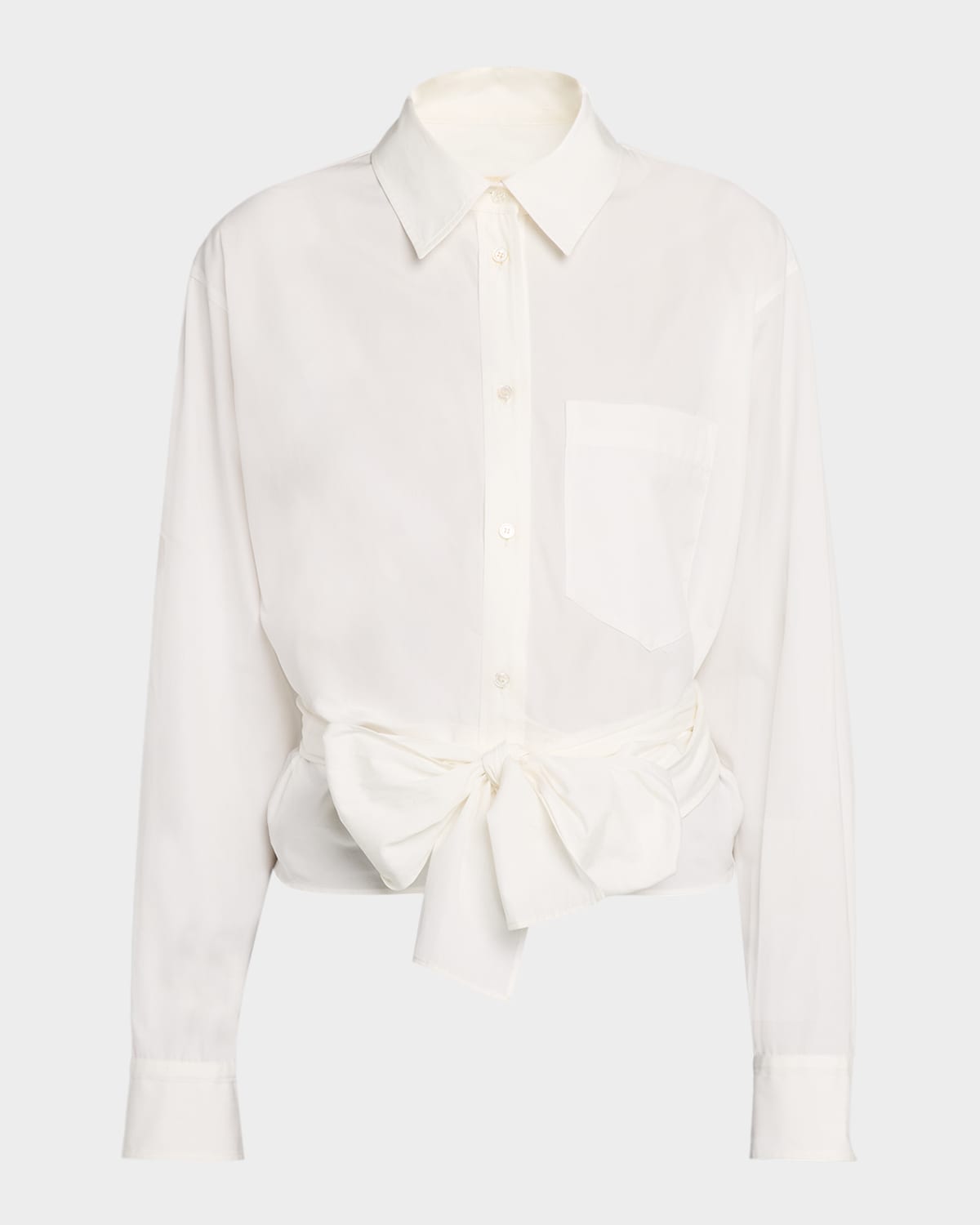 Weekend Max Mara Fresco Draped Waist-tie Cotton Poplin Shirt In Gray