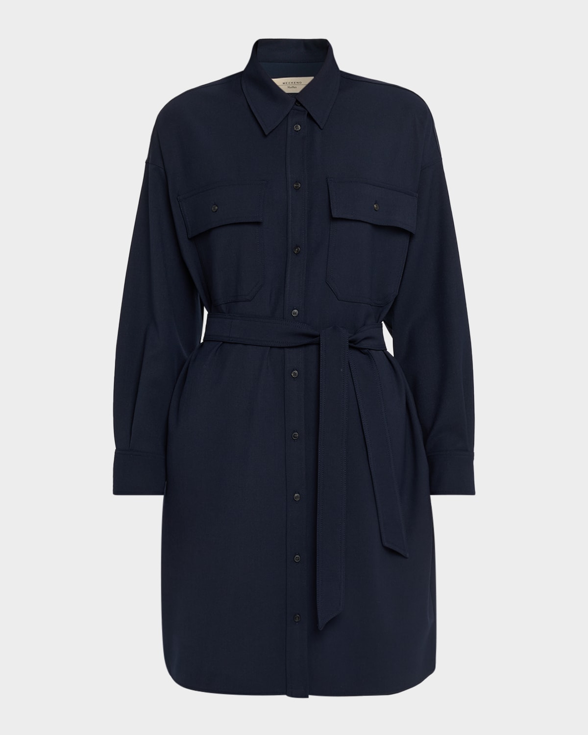 Weekend Max Mara Tiberio Short Tech Wool Shirtdress In Blue