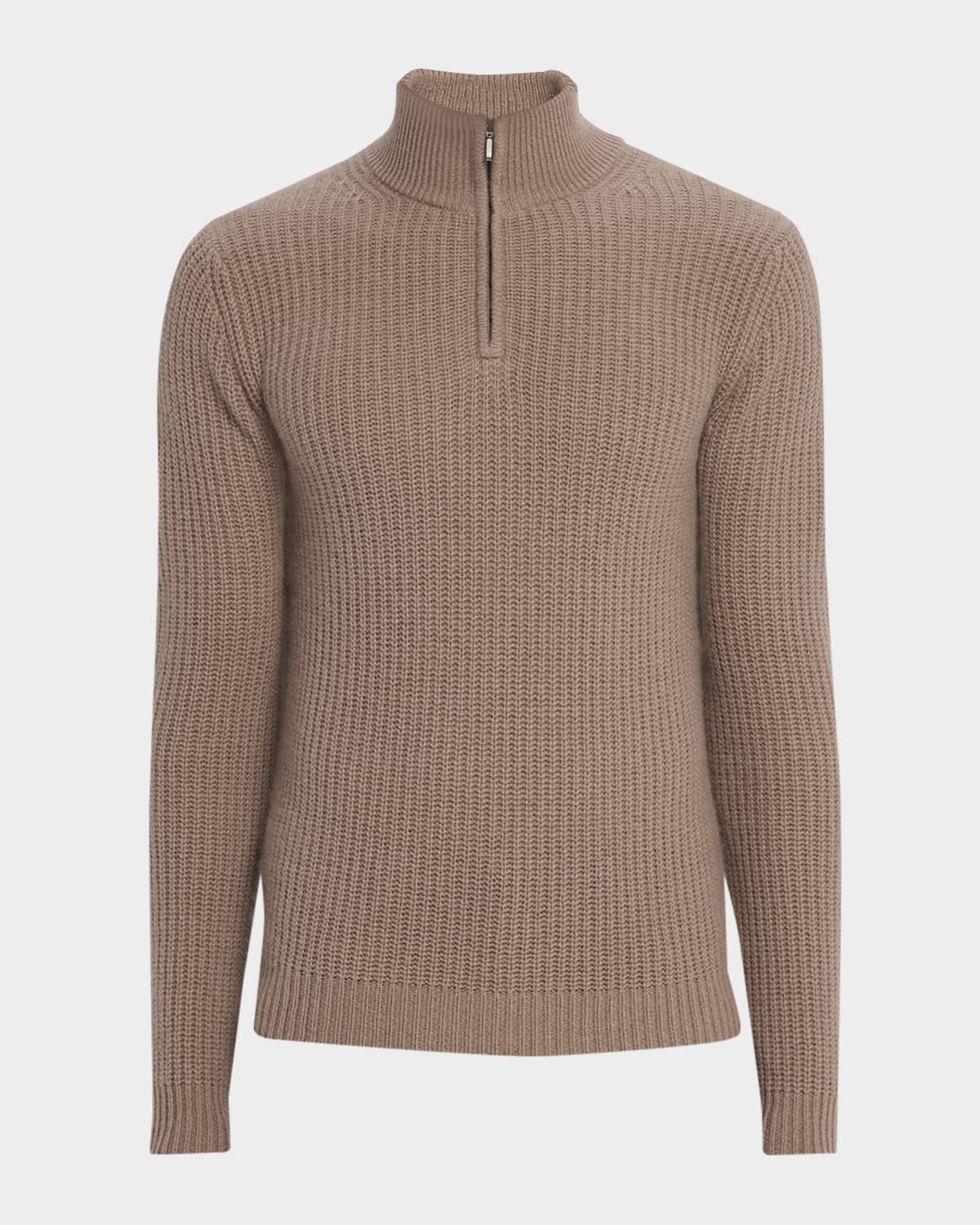 Neiman Marcus Men's Ribbed Cashmere Quarter-zip Pullover In Brown