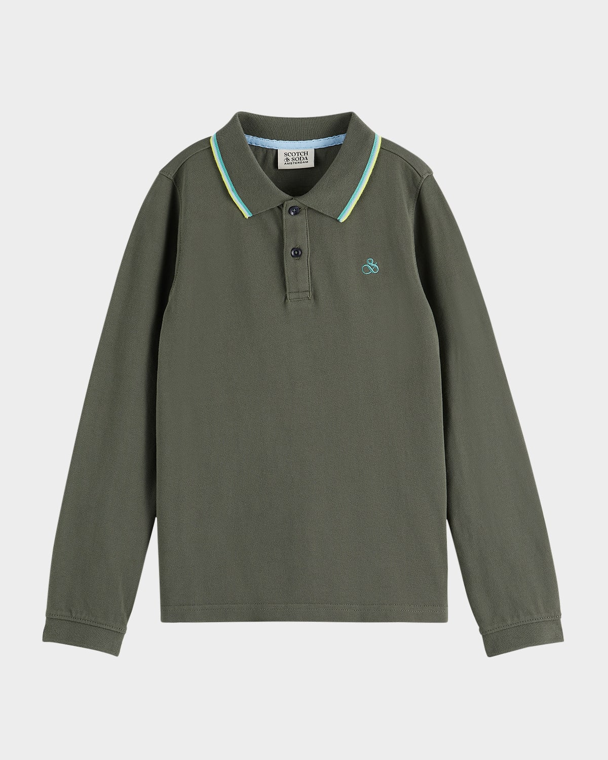 Scotch & Soda Kids' Boy's Cotton Piqué Long-sleeve Polo Shirt In Green