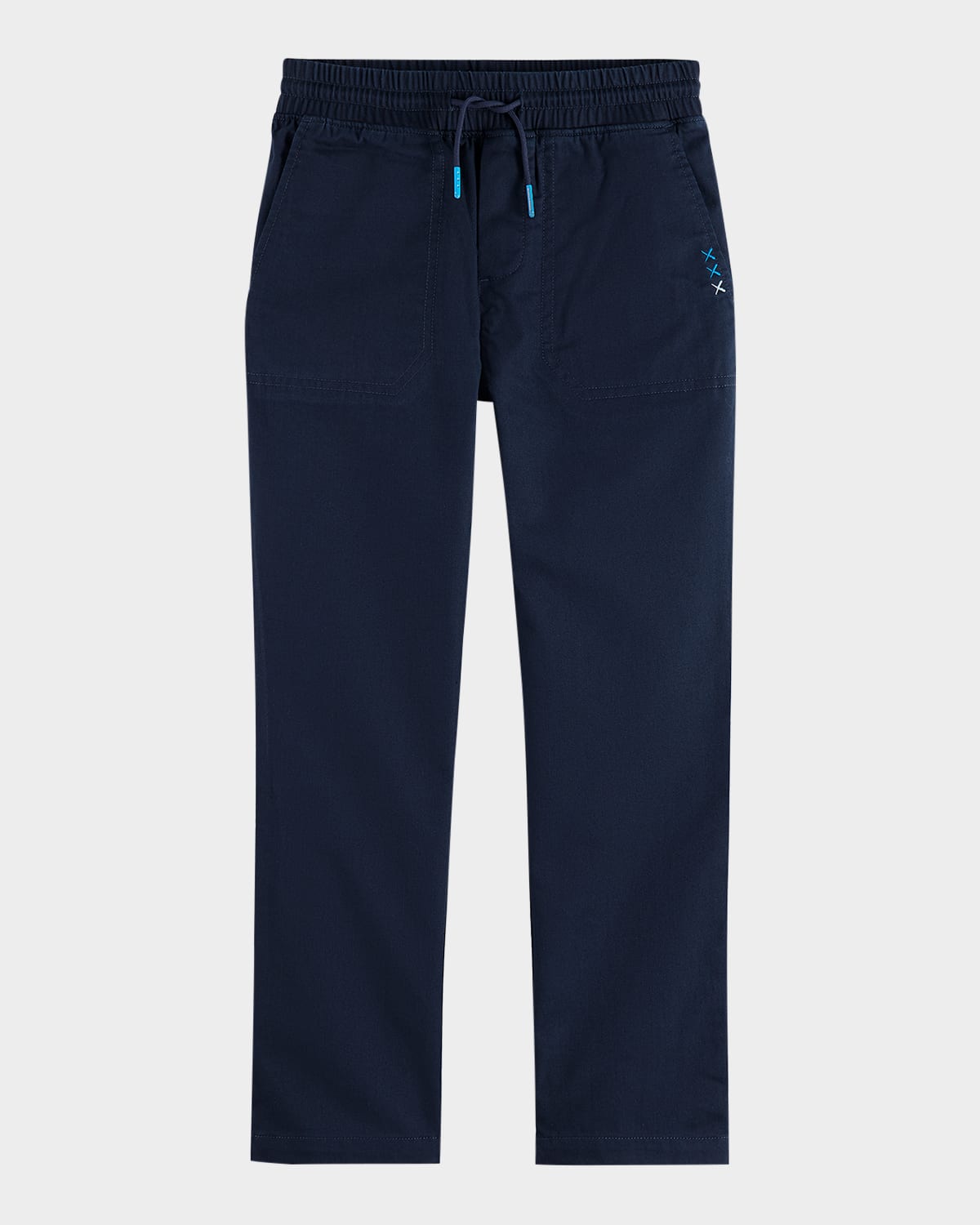 Scotch & Soda Kids' Boy's Garment-dyed Cotton Twill Drawstring Pants In Blue