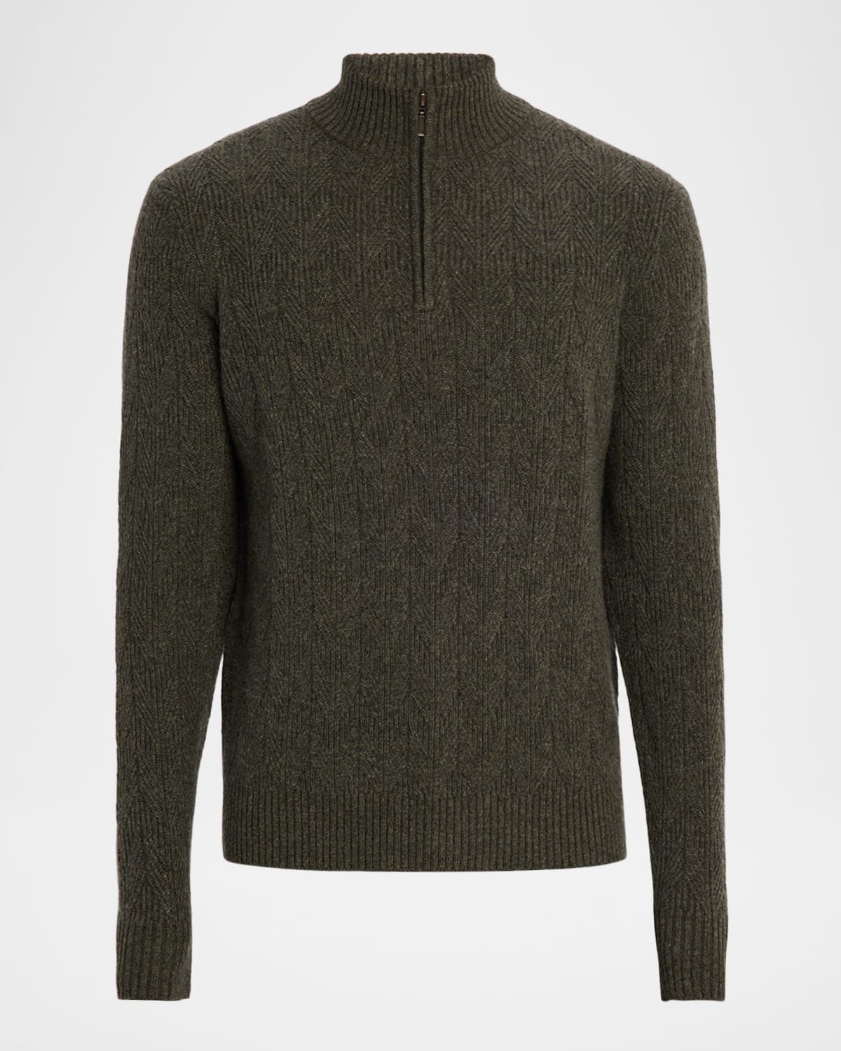 Neiman Marcus Men's Cashmere Arrow Stitch Quarter-zip Sweater In Green
