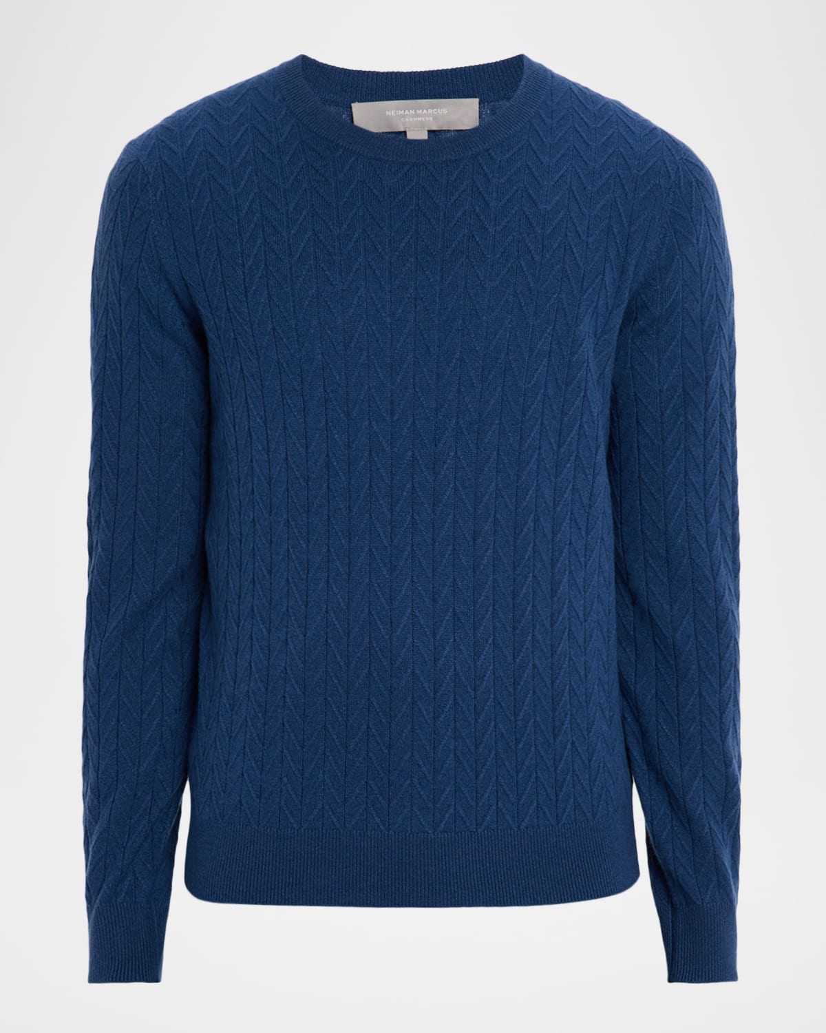 Neiman Marcus Men's Cashmere Zigzag Knit Crewneck Sweater In Blue