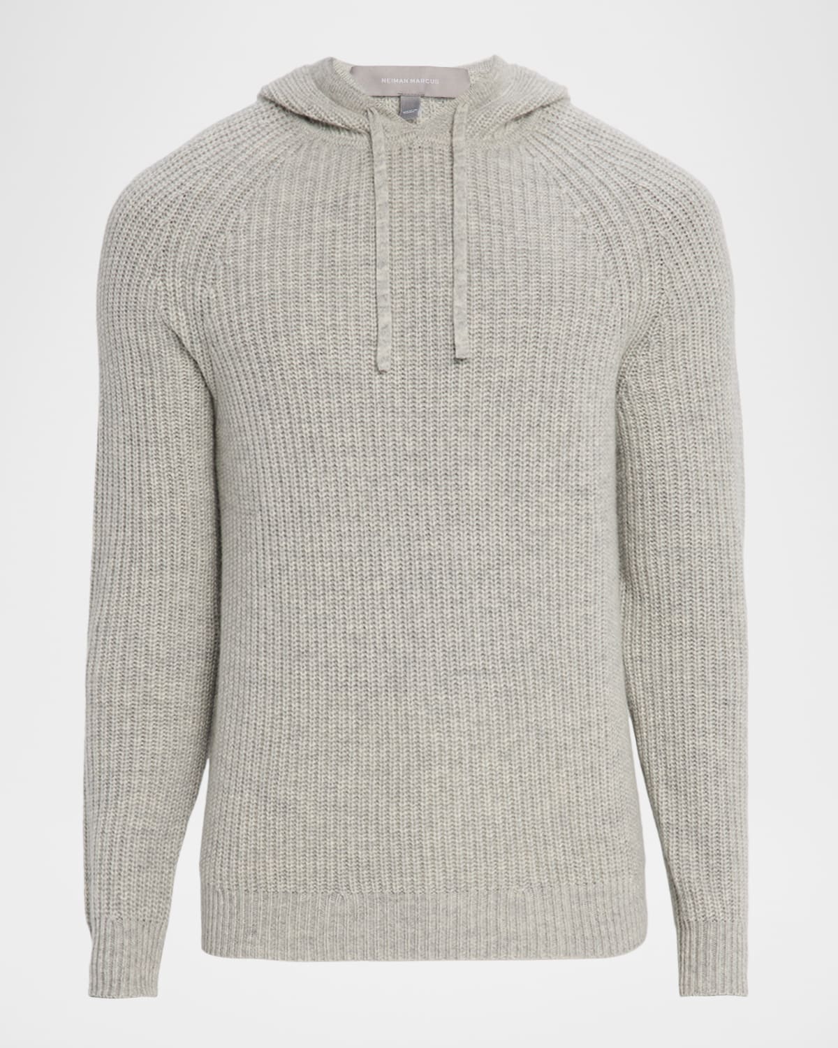 Neiman Marcus Men's Ribbed Wool And Cashmere Knit Hoodie In Blue