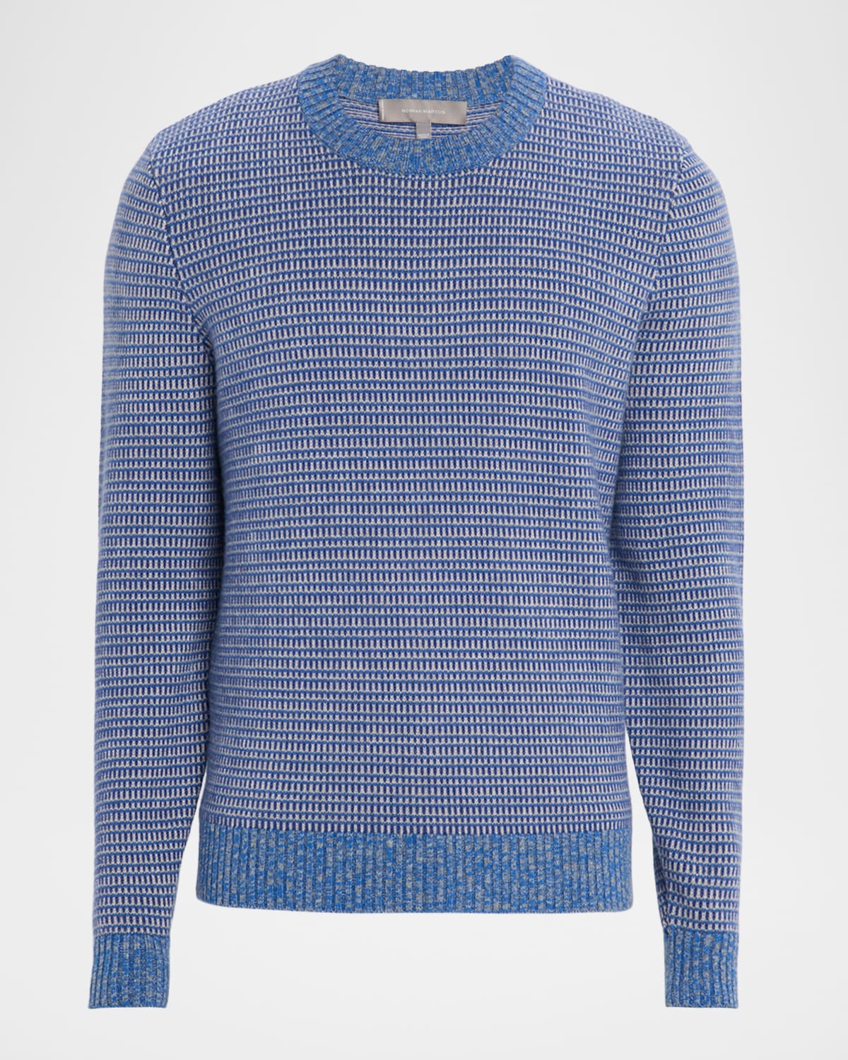 Neiman Marcus Men's Wool And Cashmere Melange Textured Crewneck Sweater In Blue