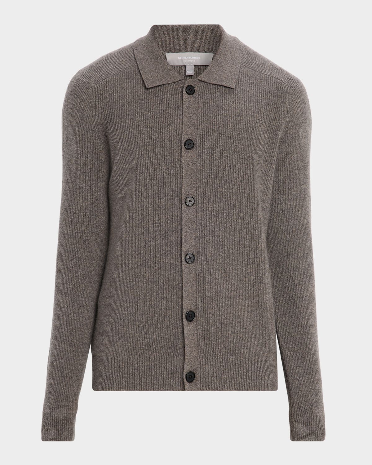 Neiman Marcus Men's Cashmere Rib Knit Overshirt In Gray
